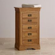 French Rustic Solid Oak 5 Drawers Tallboy gallery detail image