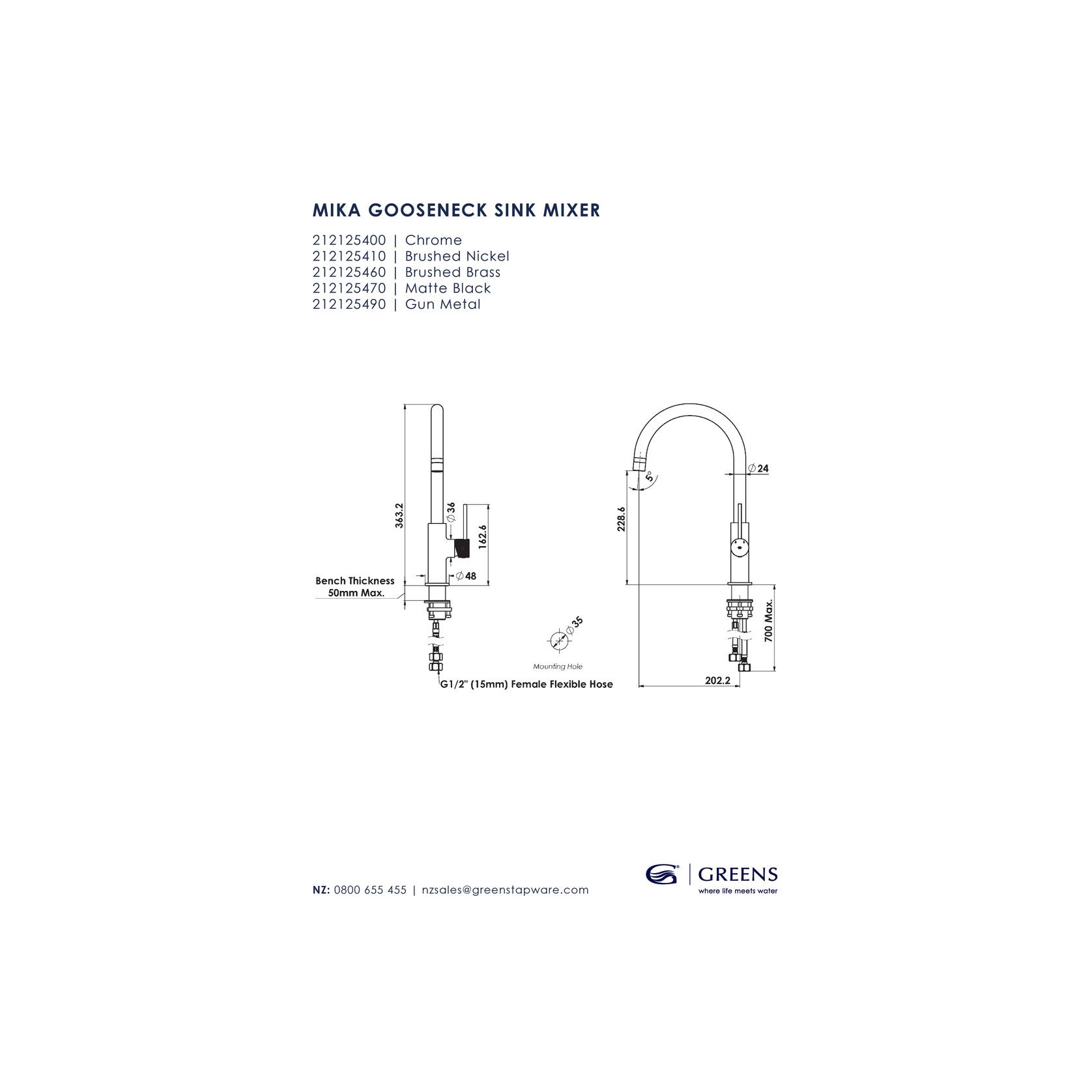 Mika Gooseneck Sink Mixer gallery detail image