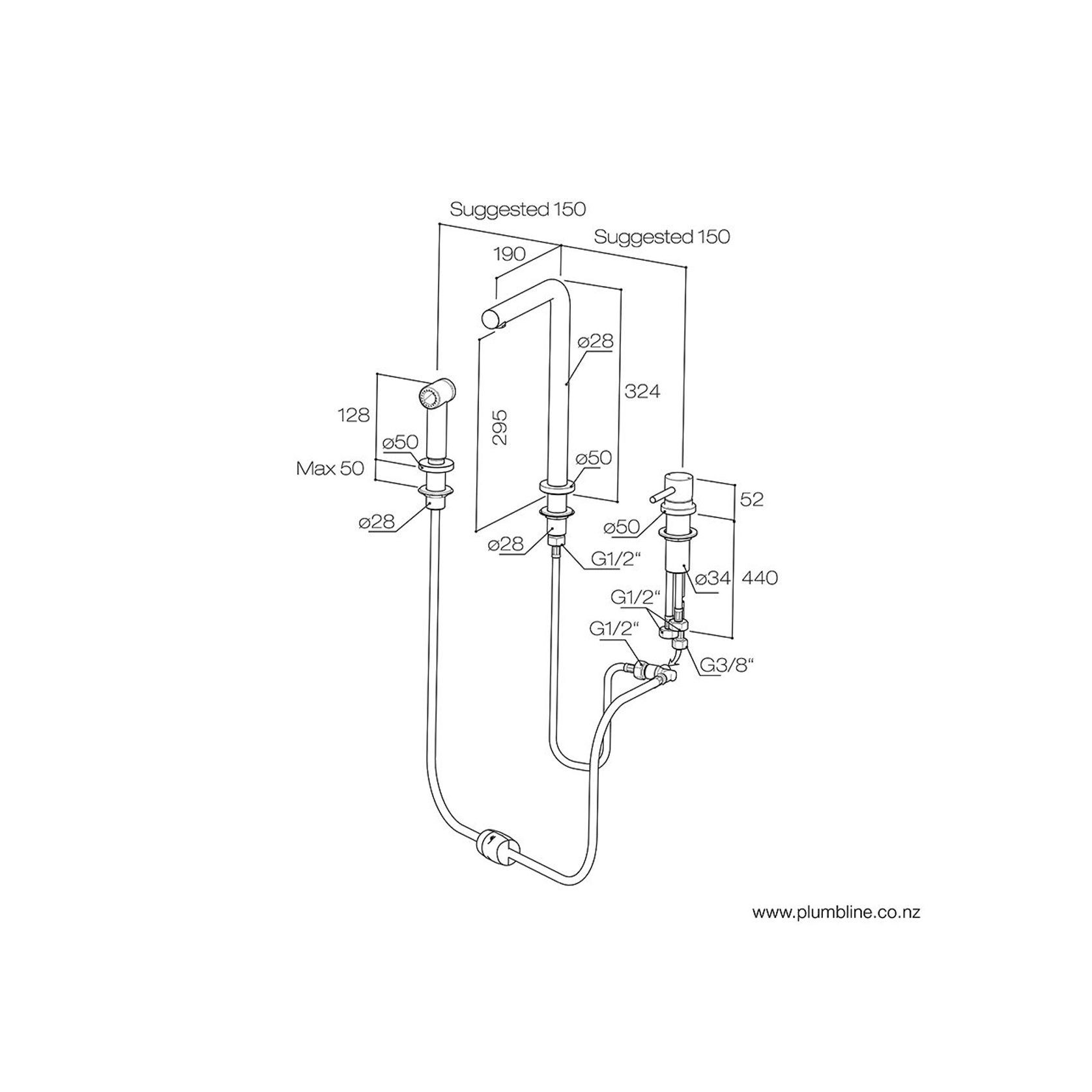 Buddy 3 Hole Kitchen Mixer With Rinse Spray gallery detail image