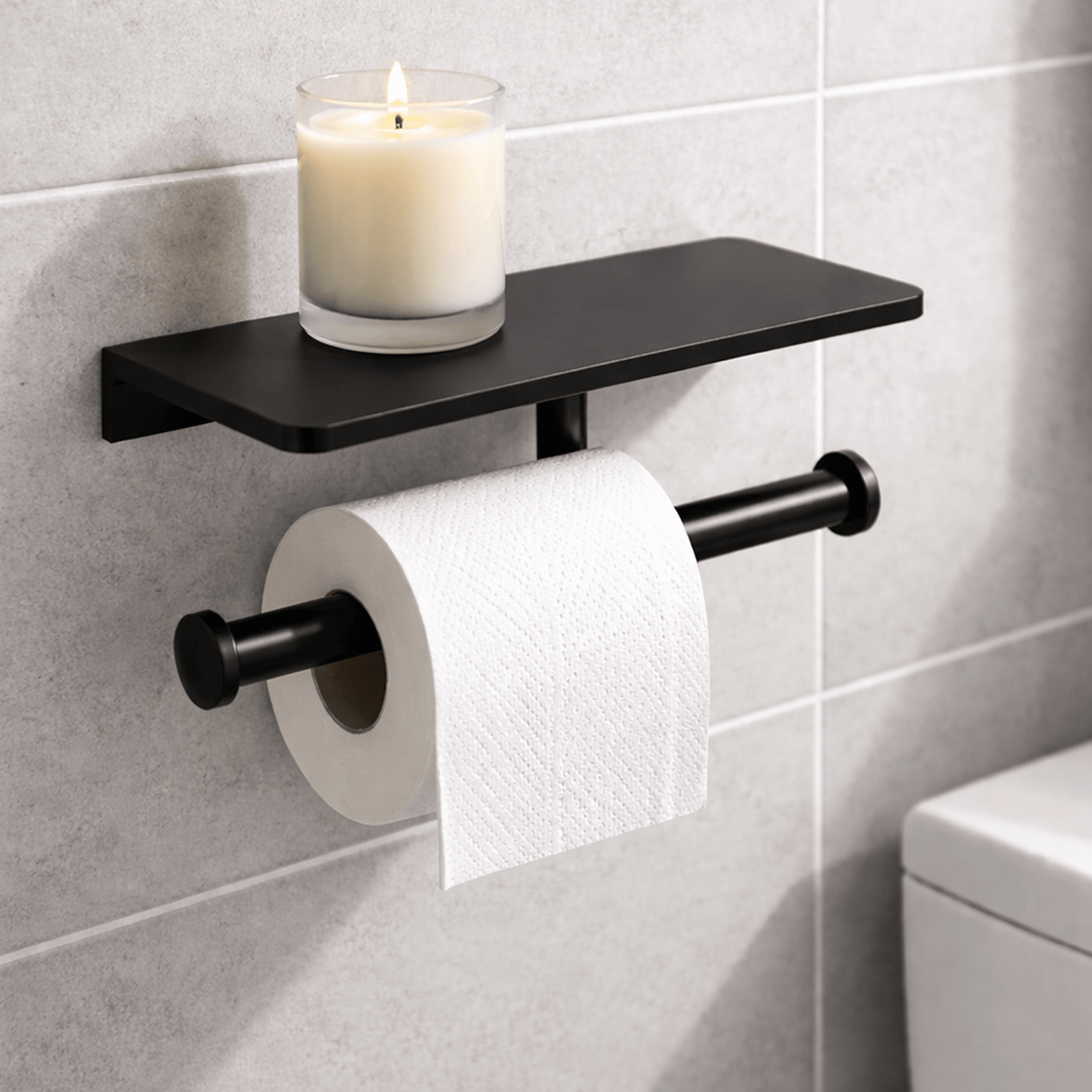 Pari Double Toilet Paper Holder With Shelf gallery detail image