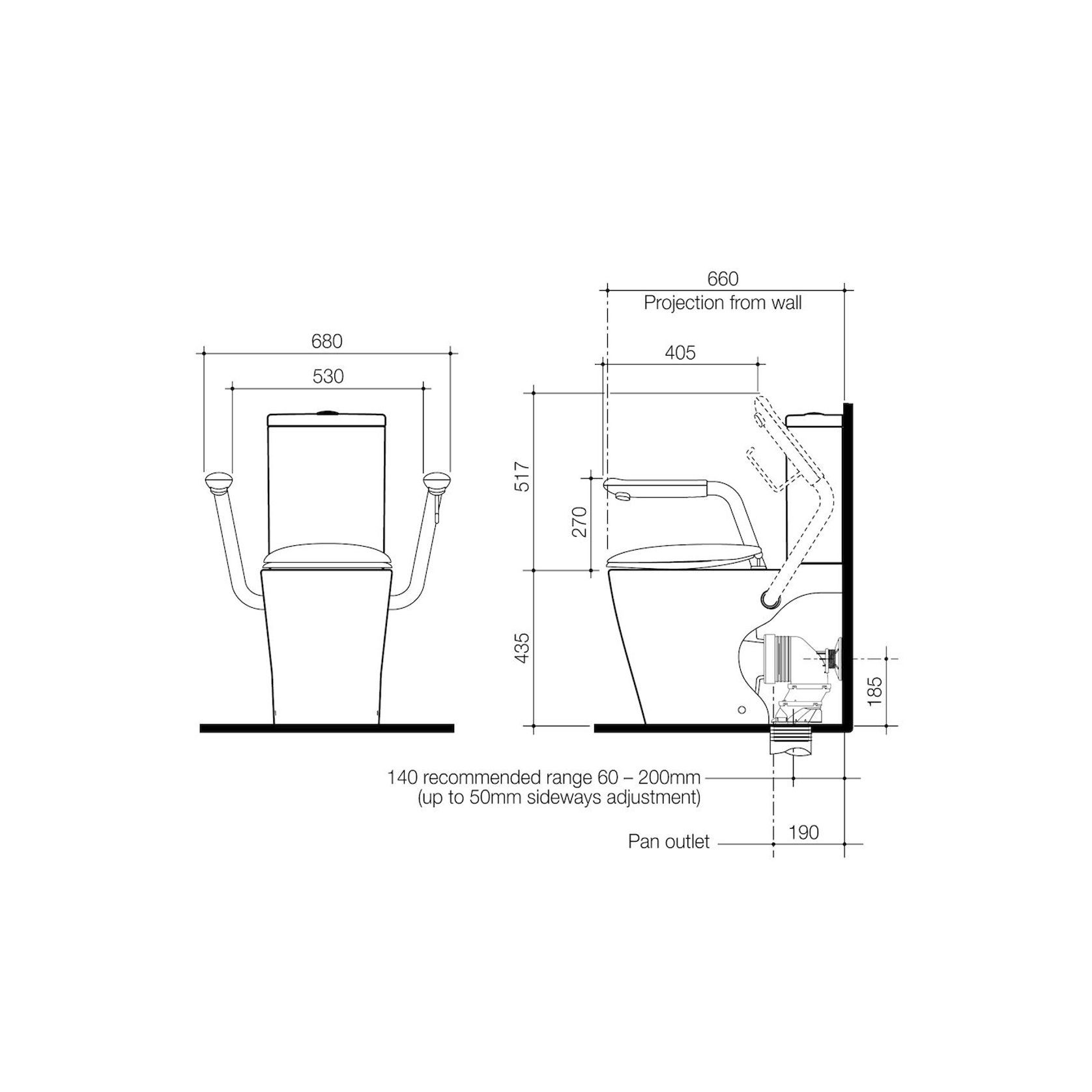 Care 660 Easy Height Cleanflush Double Flap with Armrest Toilet Suite gallery detail image