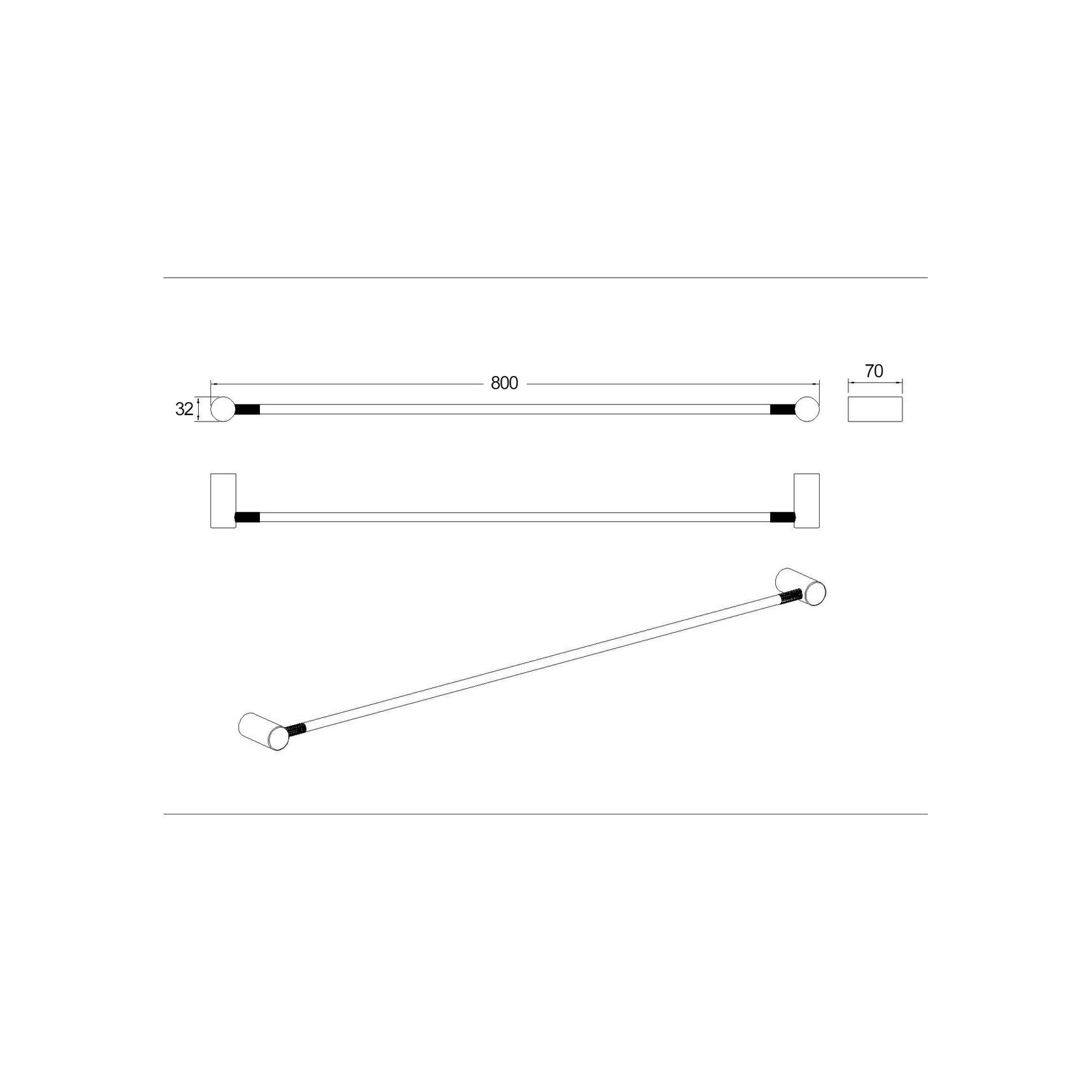 Caddence Single Towel Rail 800mm Brushed Nickel gallery detail image