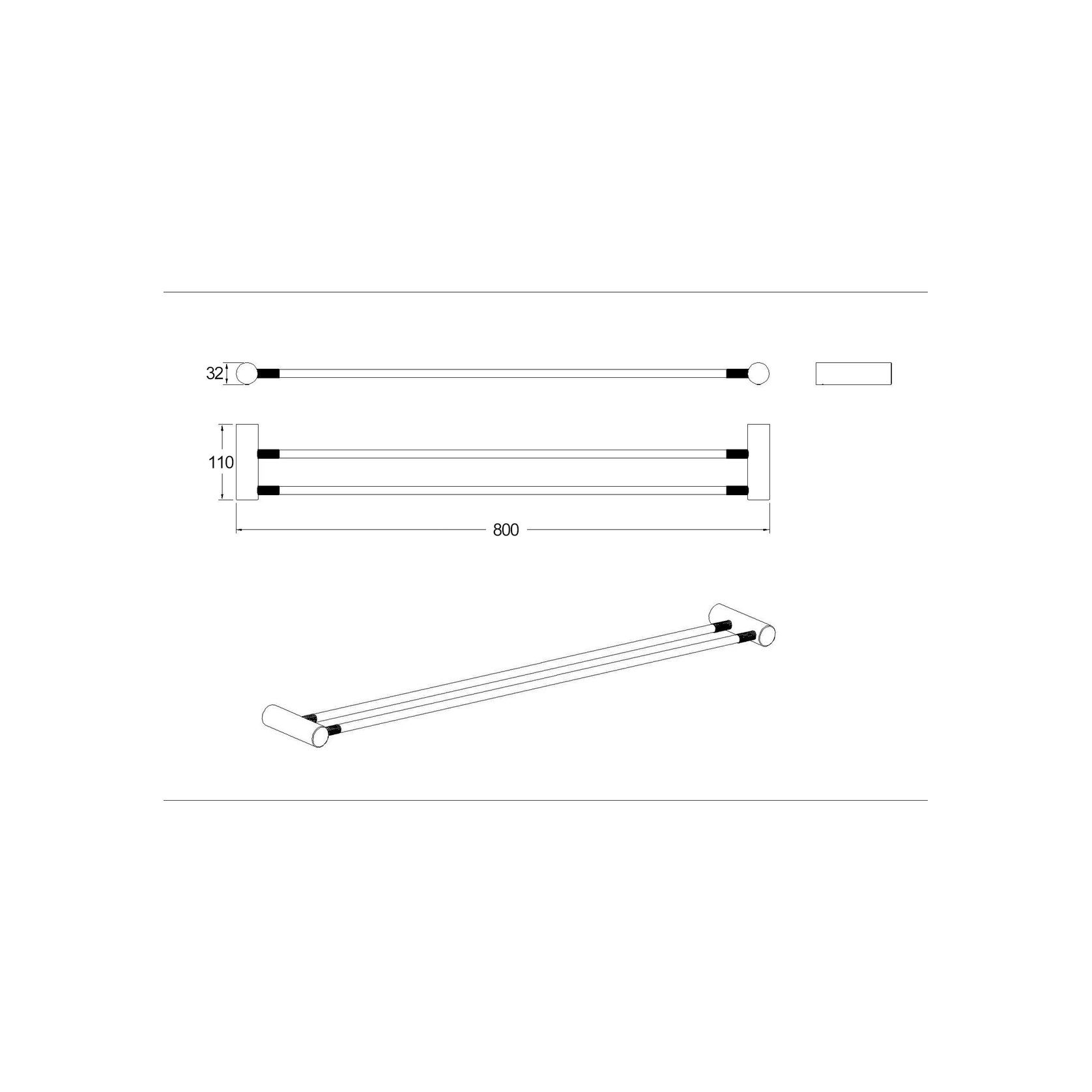 Caddence Double Towel Rail 800mm Brushed Nickel gallery detail image