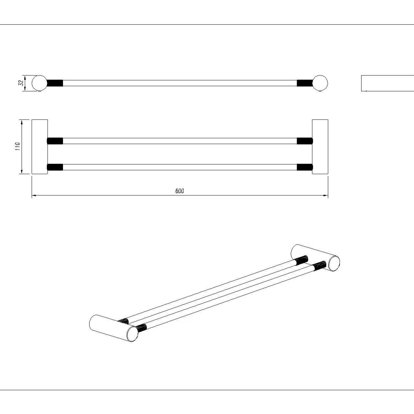 CADDENCE Brushed Nickel Double Towel Rail600mmBU9002.TR gallery detail image