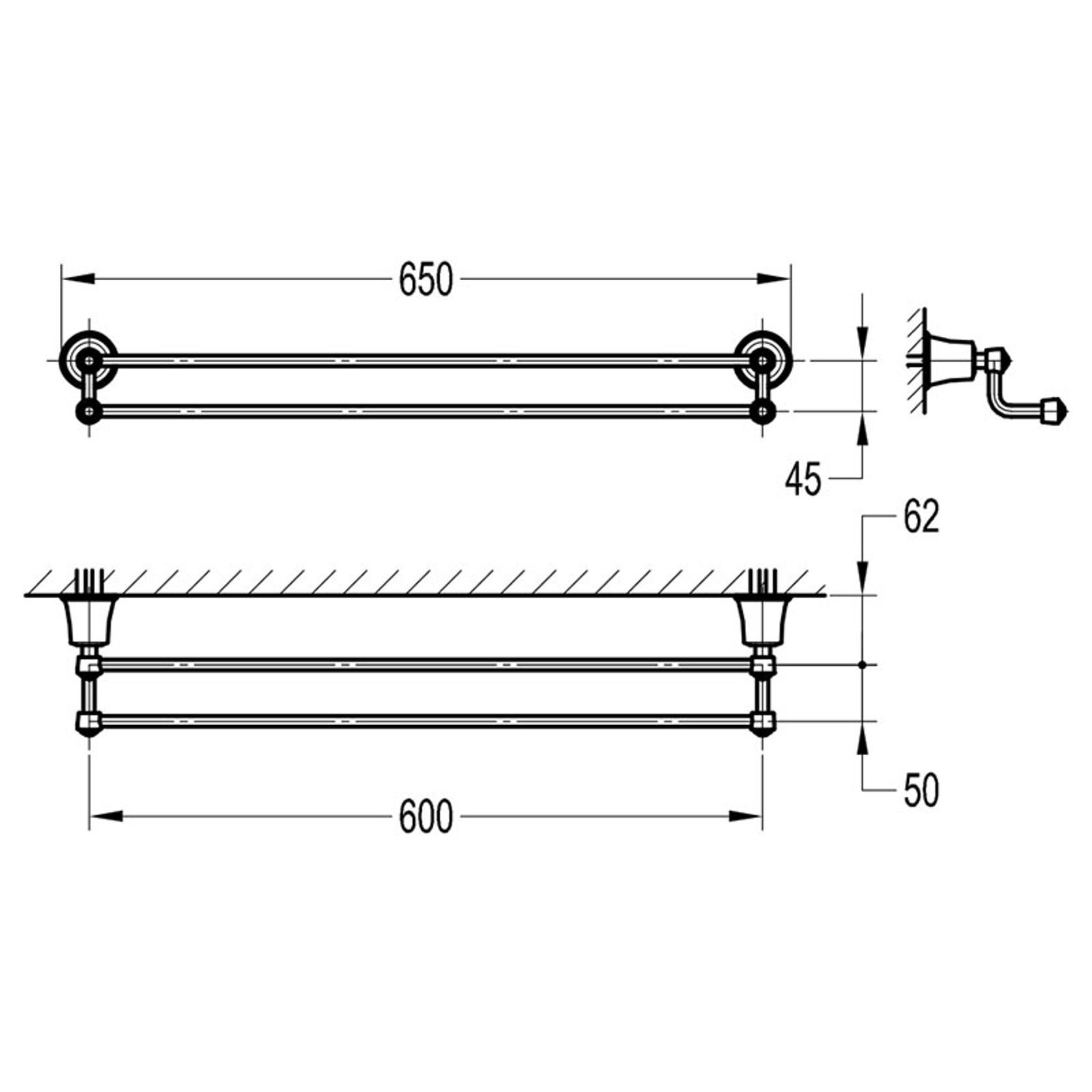 Liberty Double Towel Rail 650 x 112mm Oil Rubbed Bronze gallery detail image