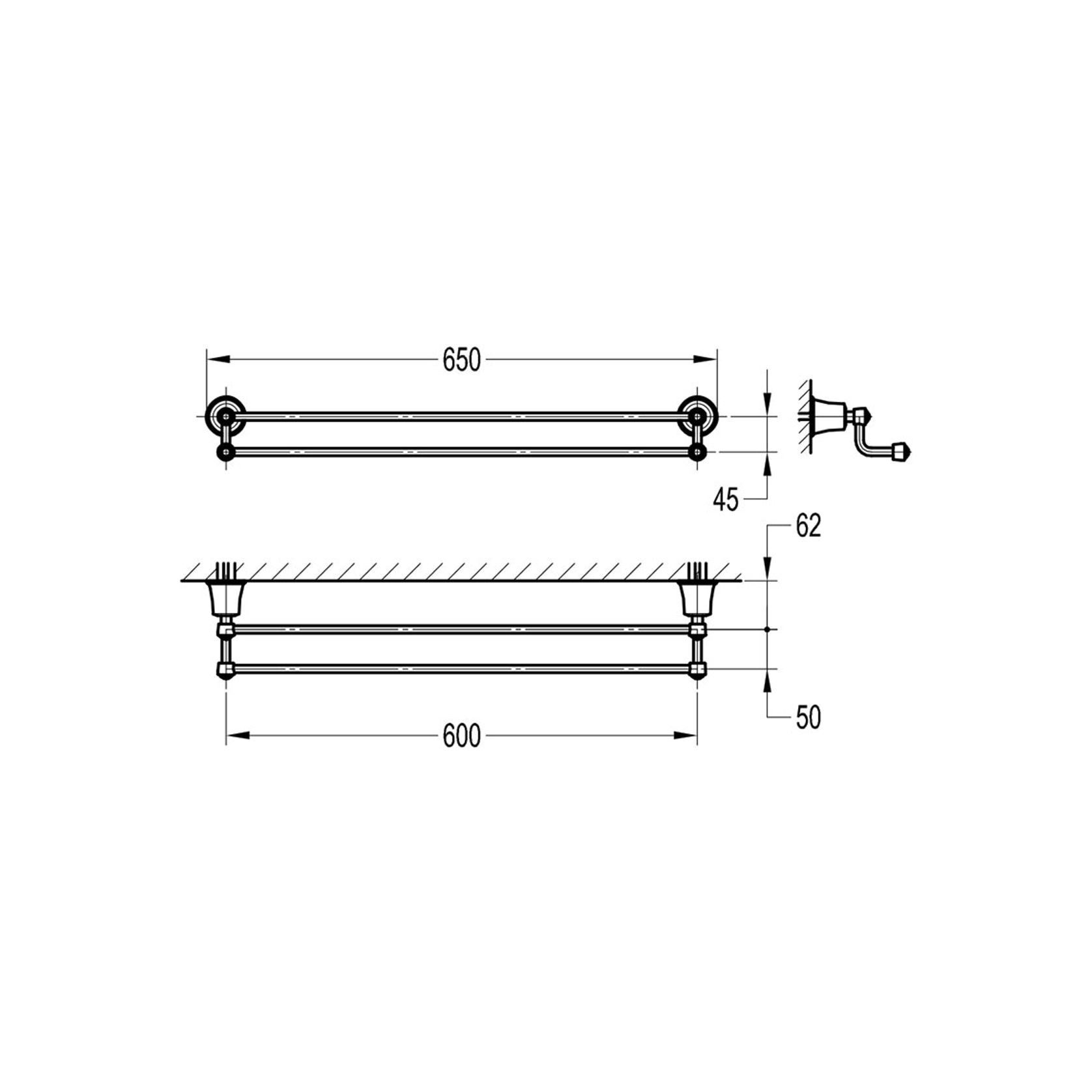 Liberty Double Towel Rail 650 x 112mm Aged Iron gallery detail image