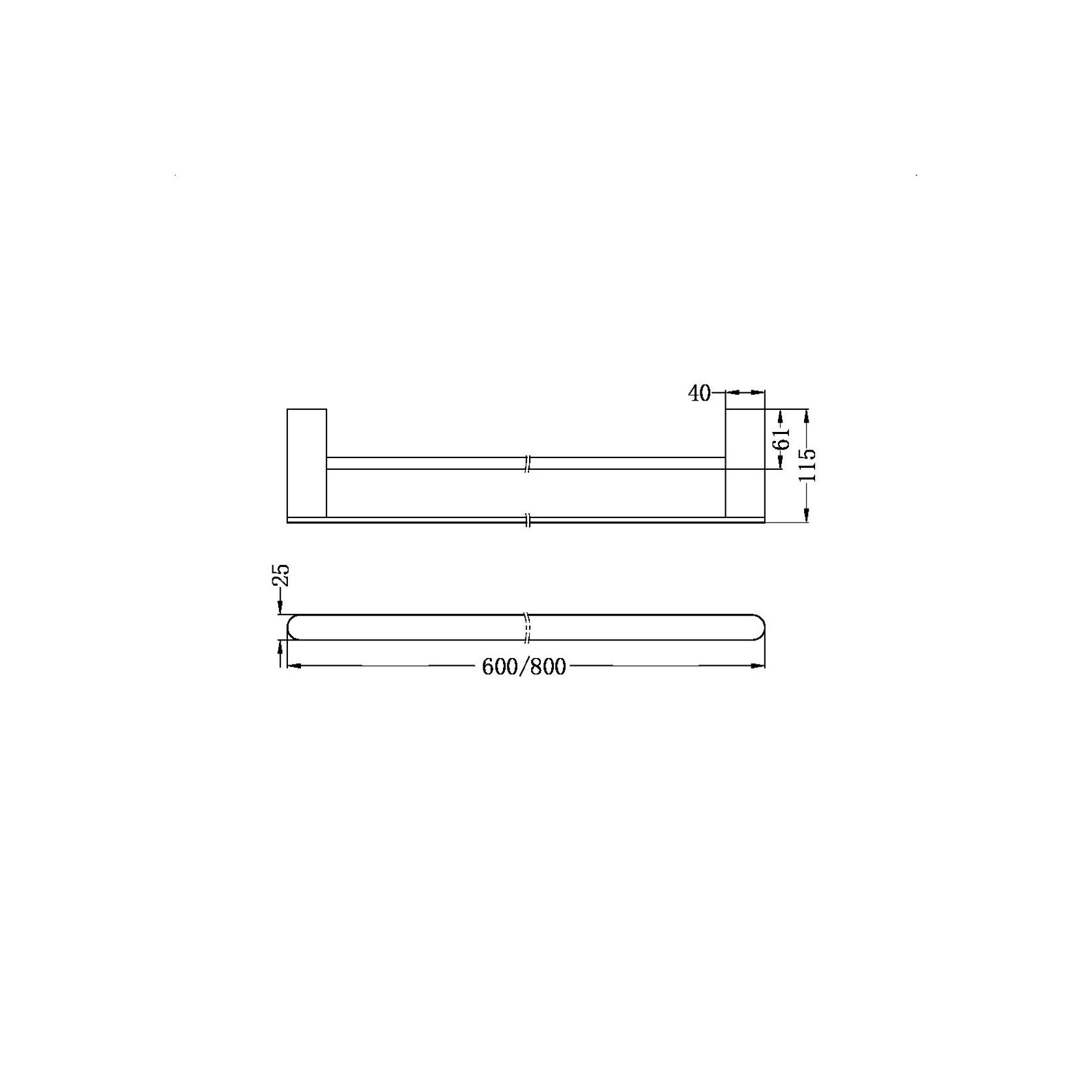 Bianca Double Towel Rail 800mm | Brushed Nickel gallery detail image