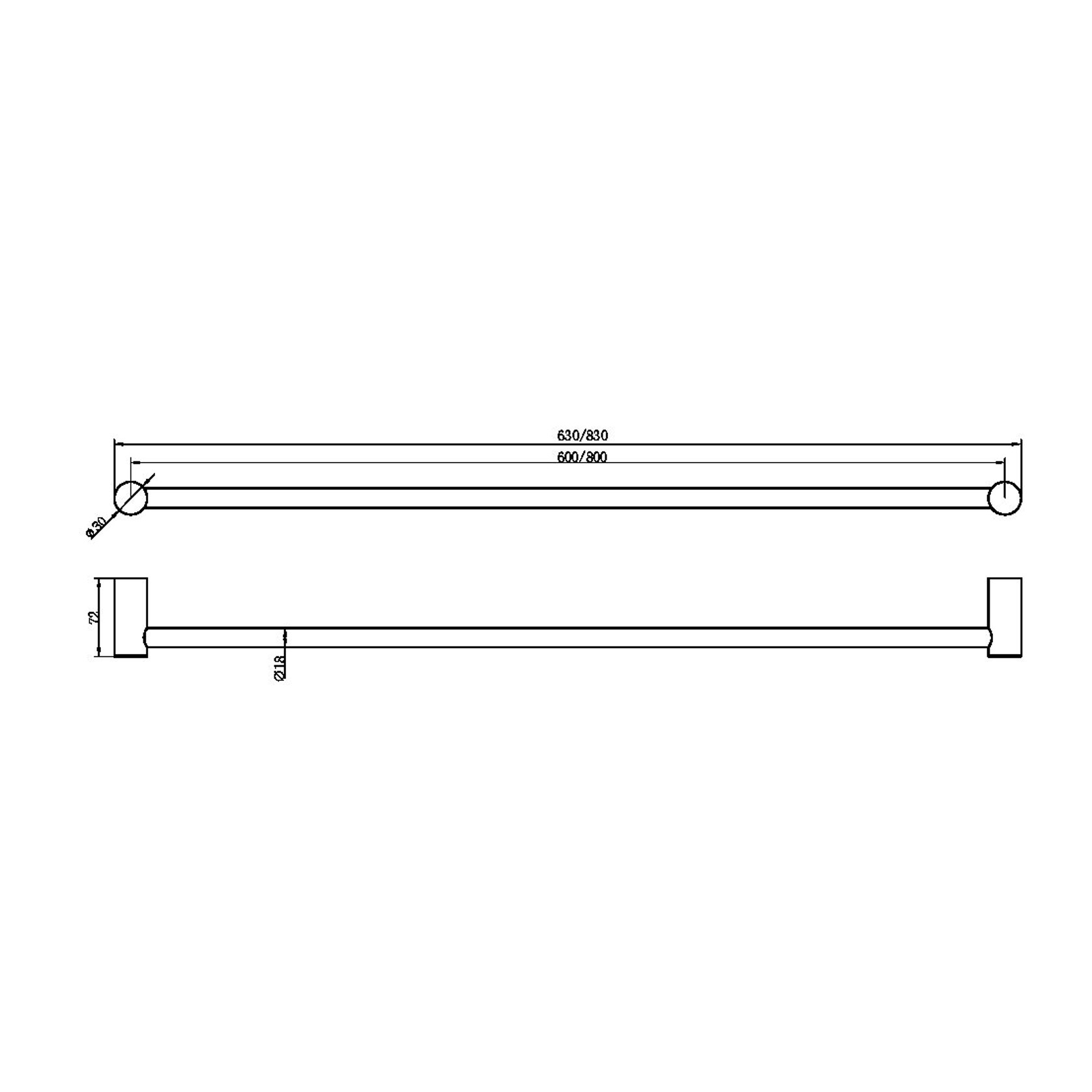Zen SS316L Single Towel Rail 800mm | Brushed Nickel gallery detail image