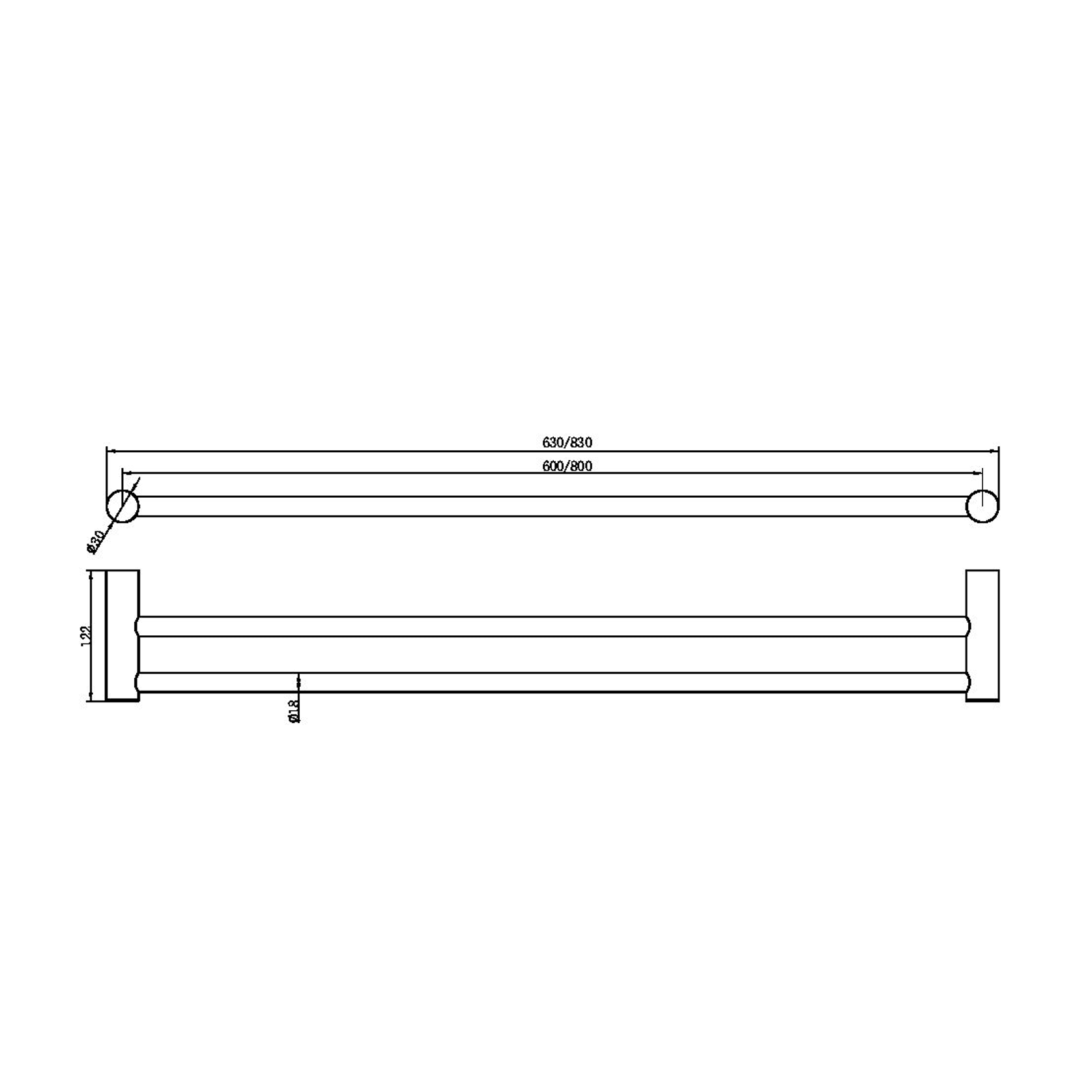 Zen SS316L Double Towel Rail 800mm | Graphite gallery detail image