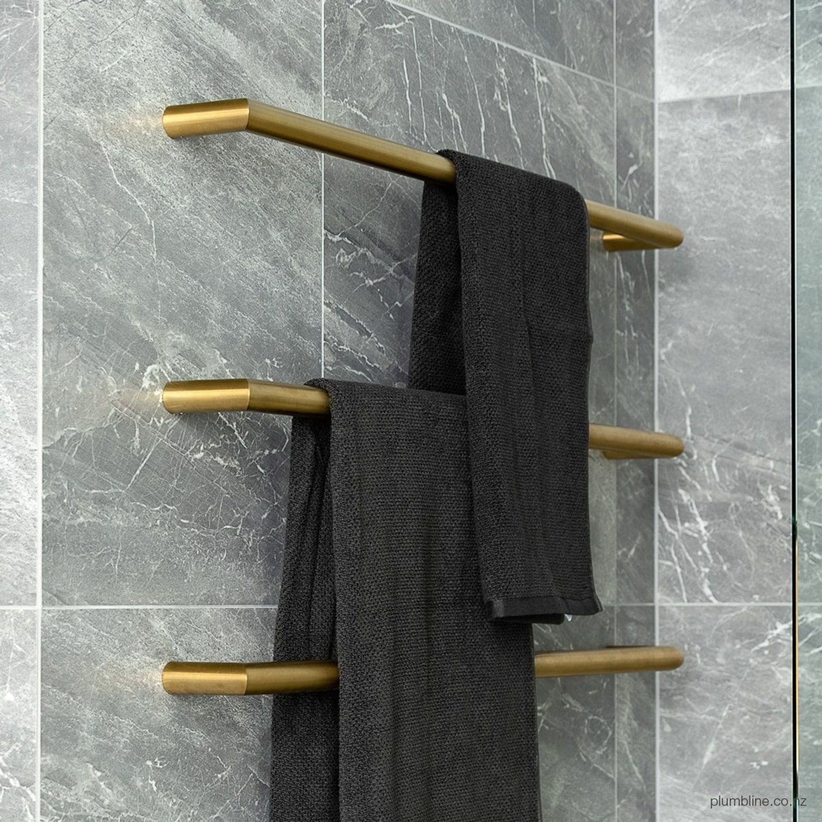 Zara 65 Heated Towel Rail Brushed Brass Organic gallery detail image