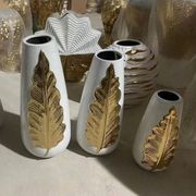 White Ceramic Vase With Gold Leaf Design gallery detail image