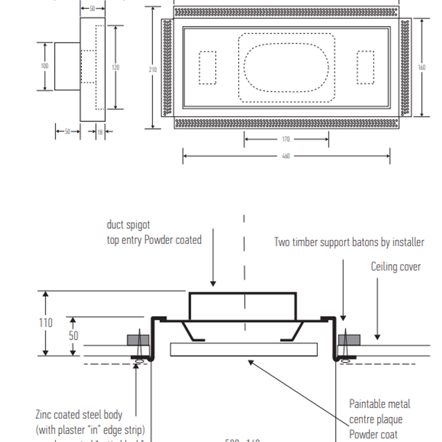 HB1020 Rectangle Frameless Extraction Grill gallery detail image