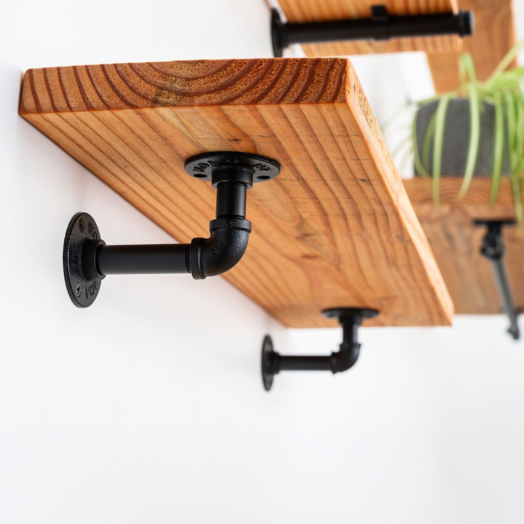 Rustic Pipe Bracket Shelf 60cm gallery detail image