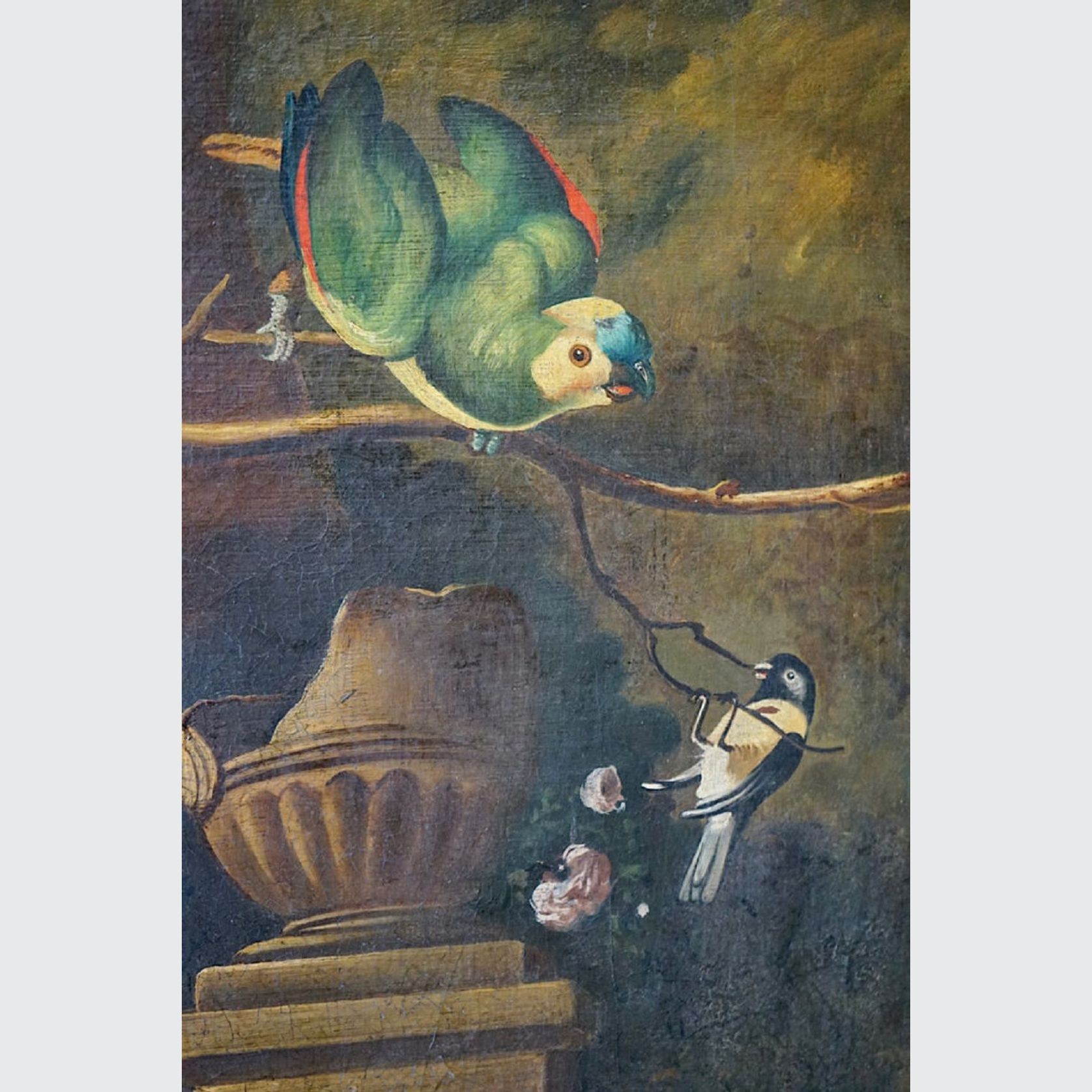 Large French Antique Oil Painting of Birds gallery detail image
