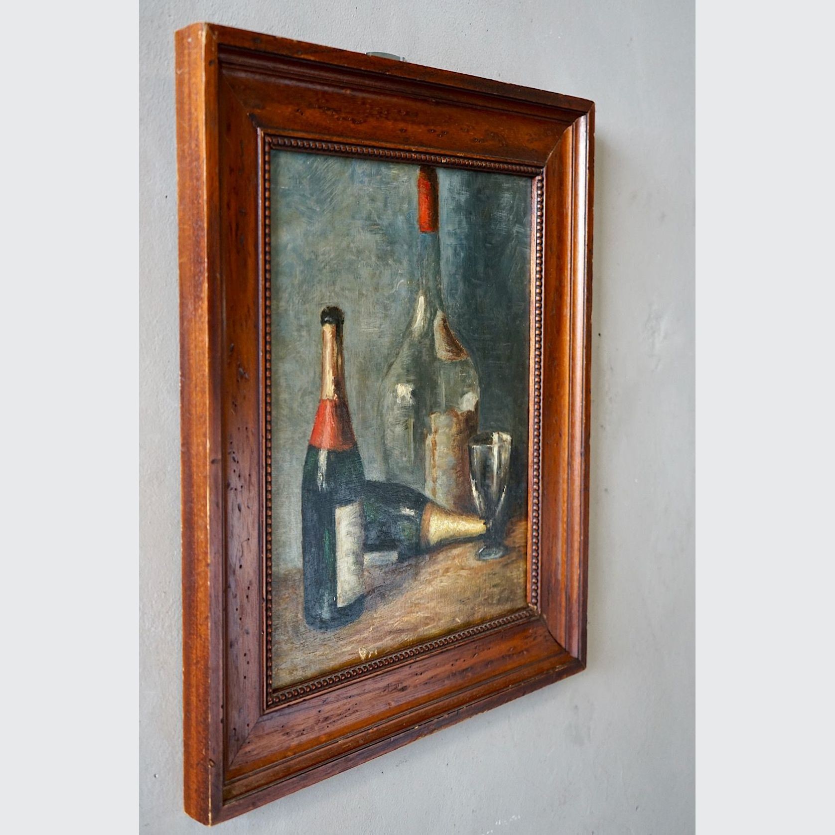 French Still-Life Oil Painting of Wine Bottles gallery detail image