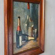 French Still-Life Oil Painting of Wine Bottles gallery detail image