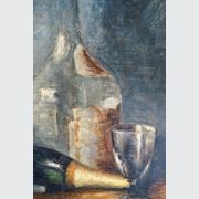 French Still-Life Oil Painting of Wine Bottles gallery detail image