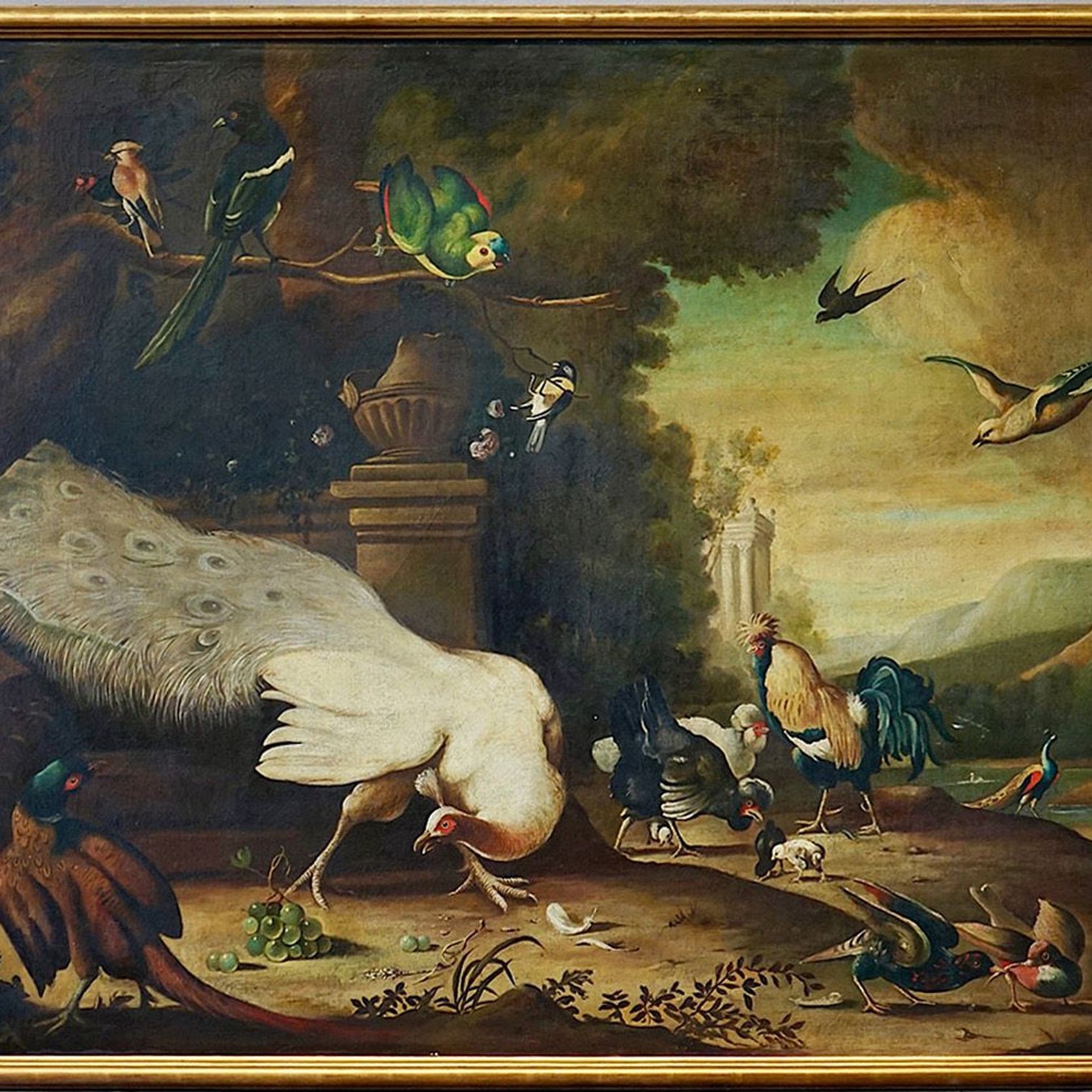 Large French Antique Oil Painting of Birds gallery detail image