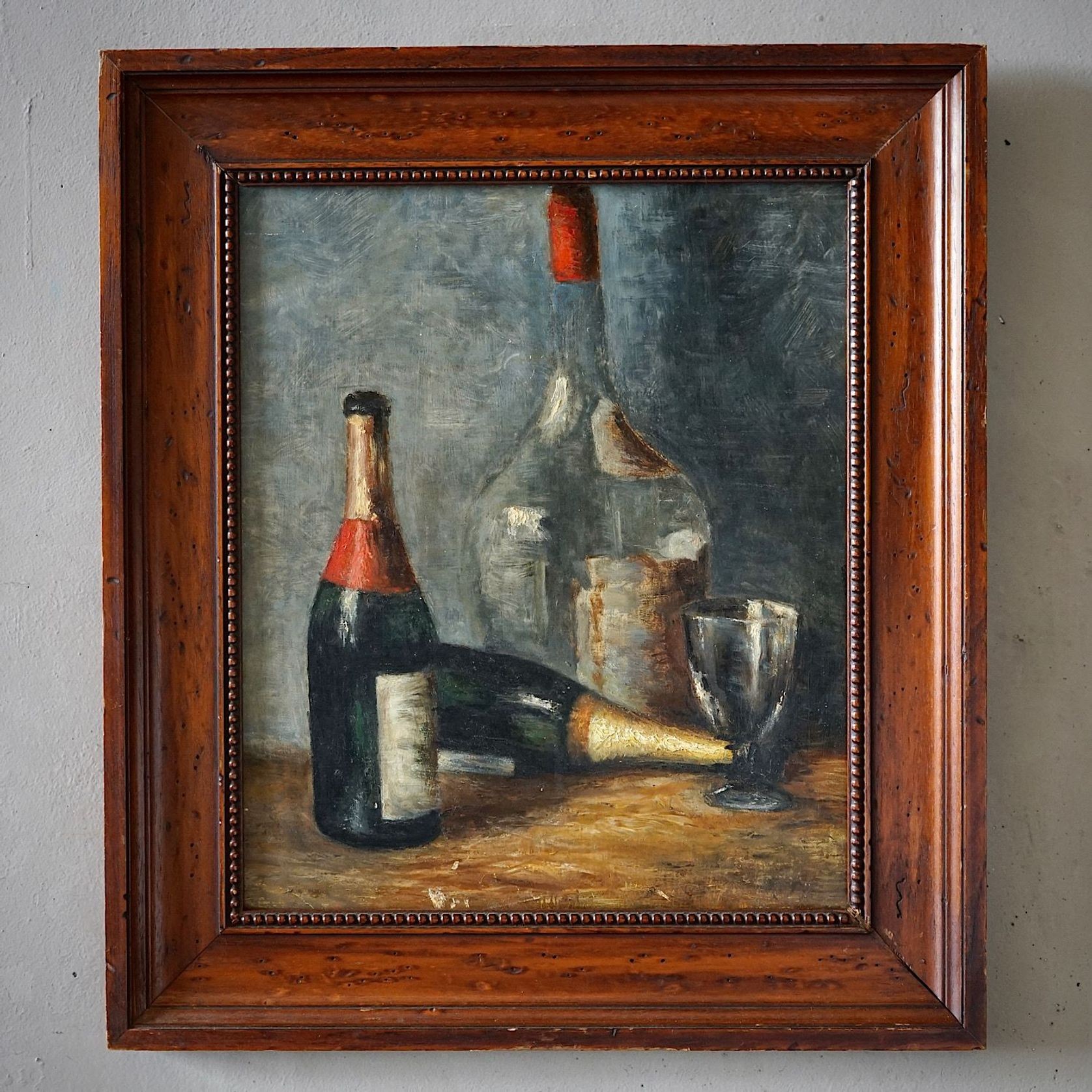 French Still-Life Oil Painting of Wine Bottles gallery detail image