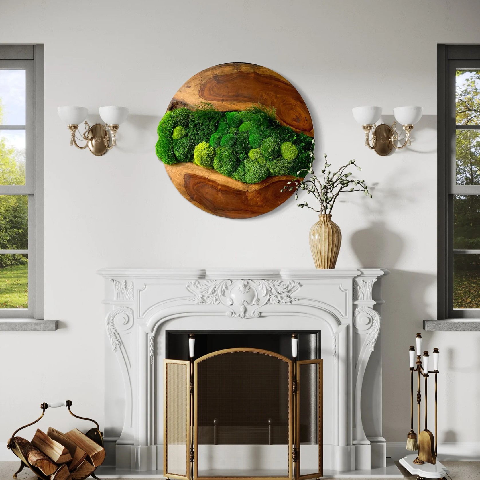 Round Moss Wall Art - Live Edge Wood gallery detail image