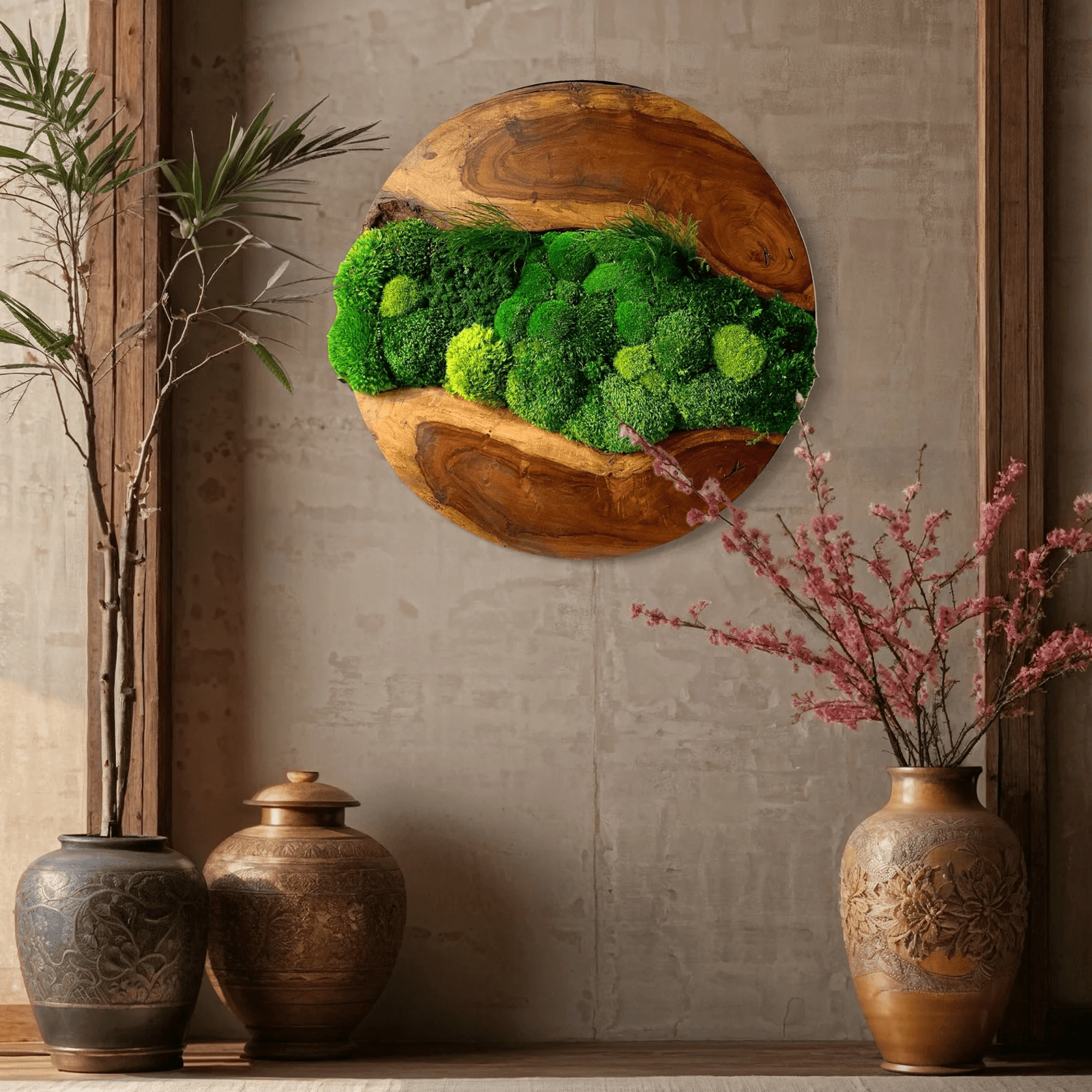 Round Moss Wall Art - Live Edge Wood gallery detail image