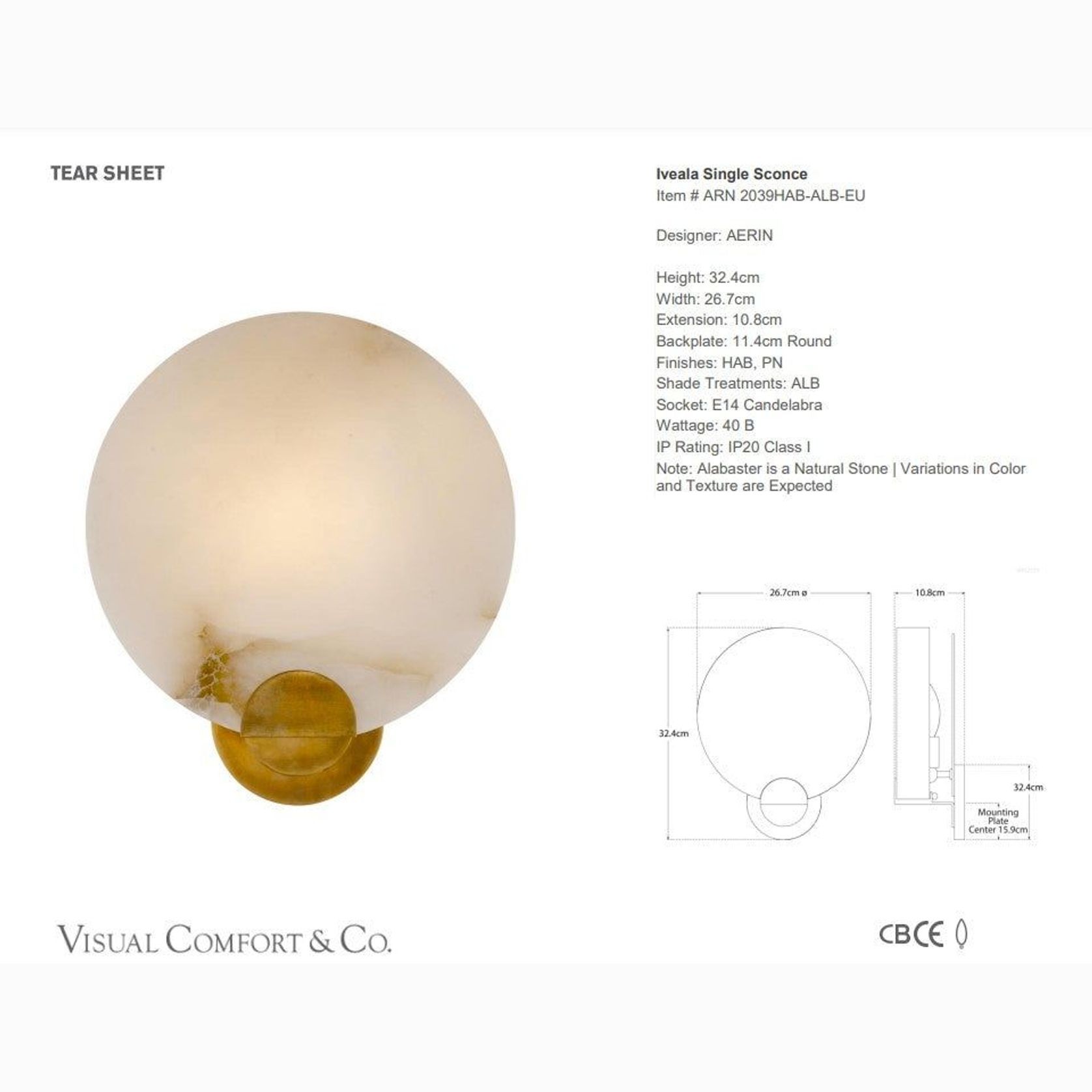 Visual Comfort AERIN Iveala Single Sconce gallery detail image