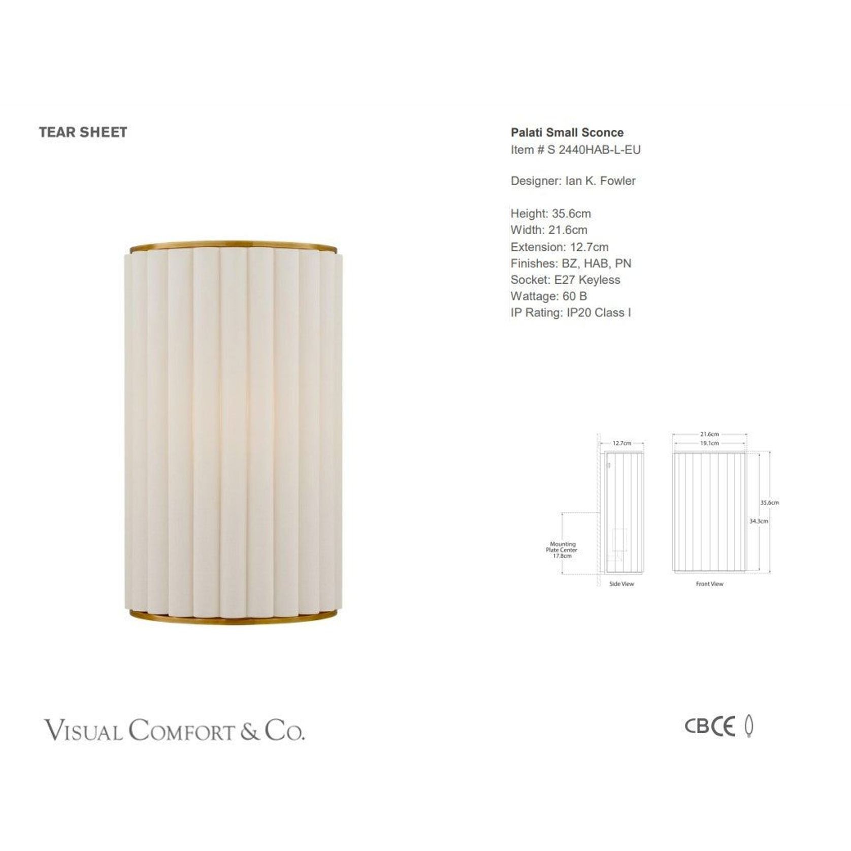 Visual Comfort Ian K. Fowler Palati Small Sconce gallery detail image