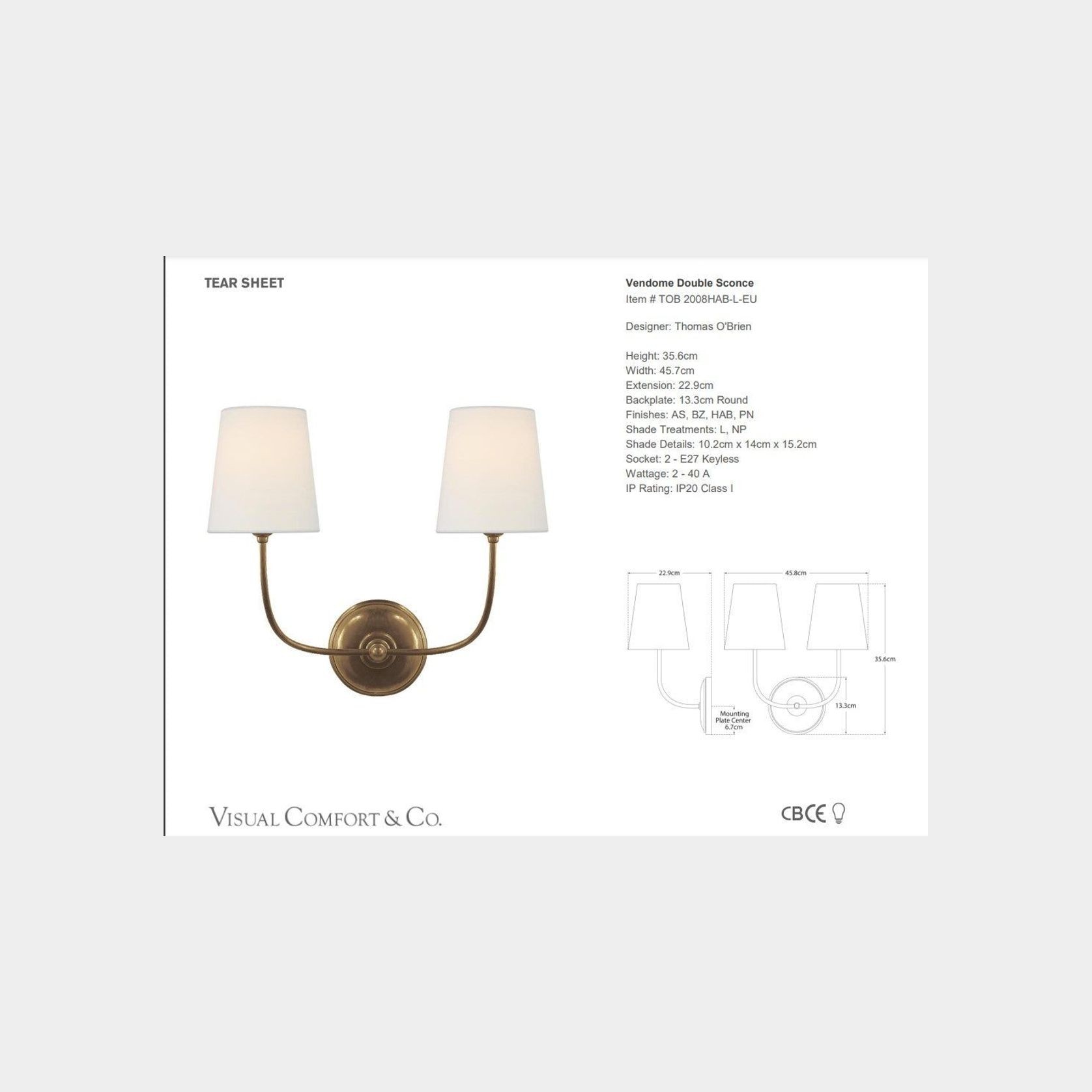 Thomas O'Brien Vendome Double Sconce gallery detail image