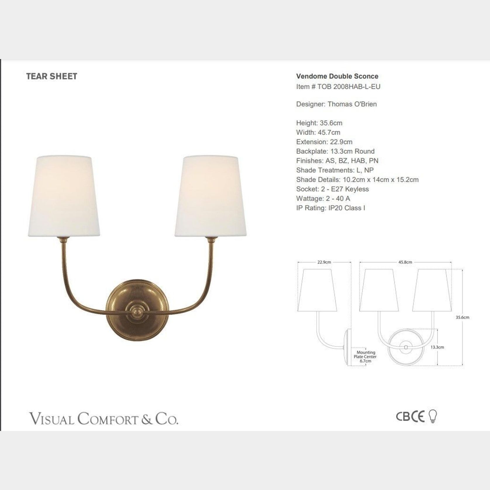 Thomas O'Brien Vendome Double Sconce gallery detail image