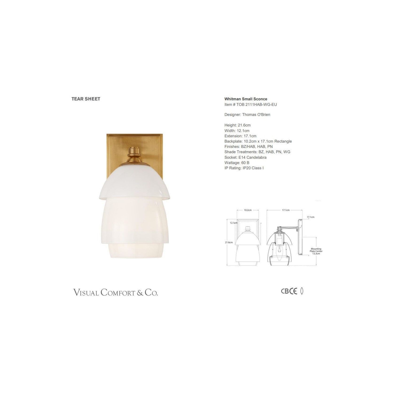 Visual Comfort Thomas O'Brien Whitman Small Sconce gallery detail image