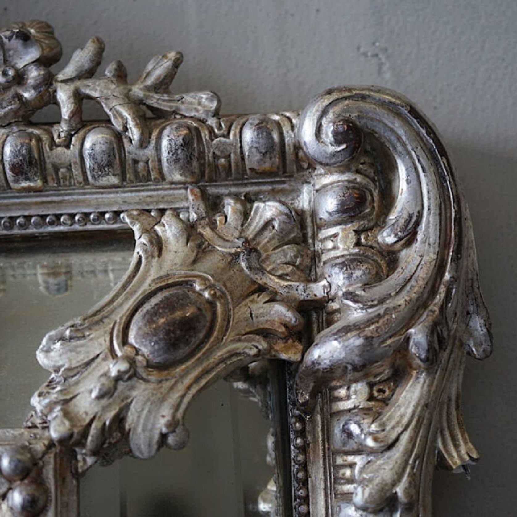 Antique French Régence Silver Mirror gallery detail image