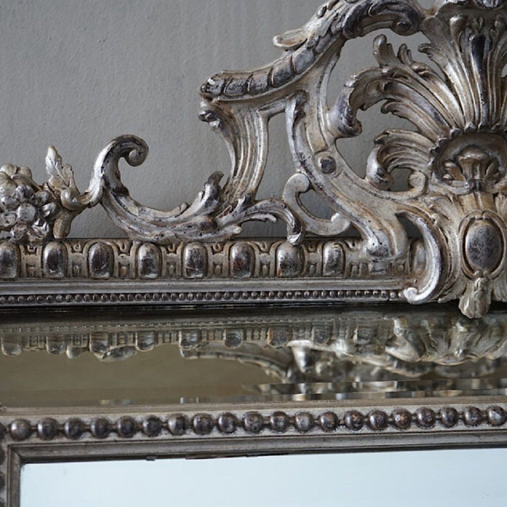 Antique French Régence Silver Mirror gallery detail image