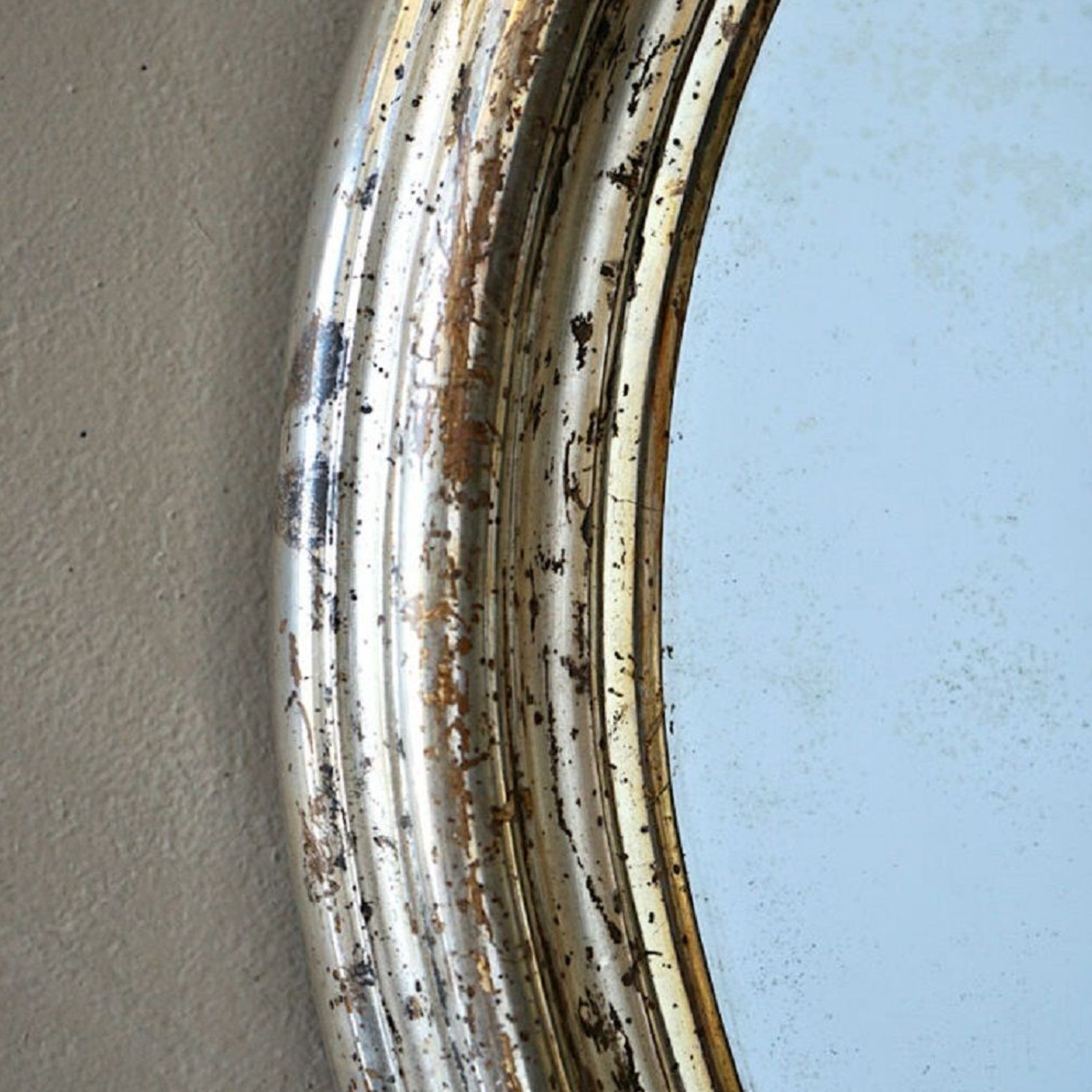 French Antique Silvered Oval Mirror gallery detail image