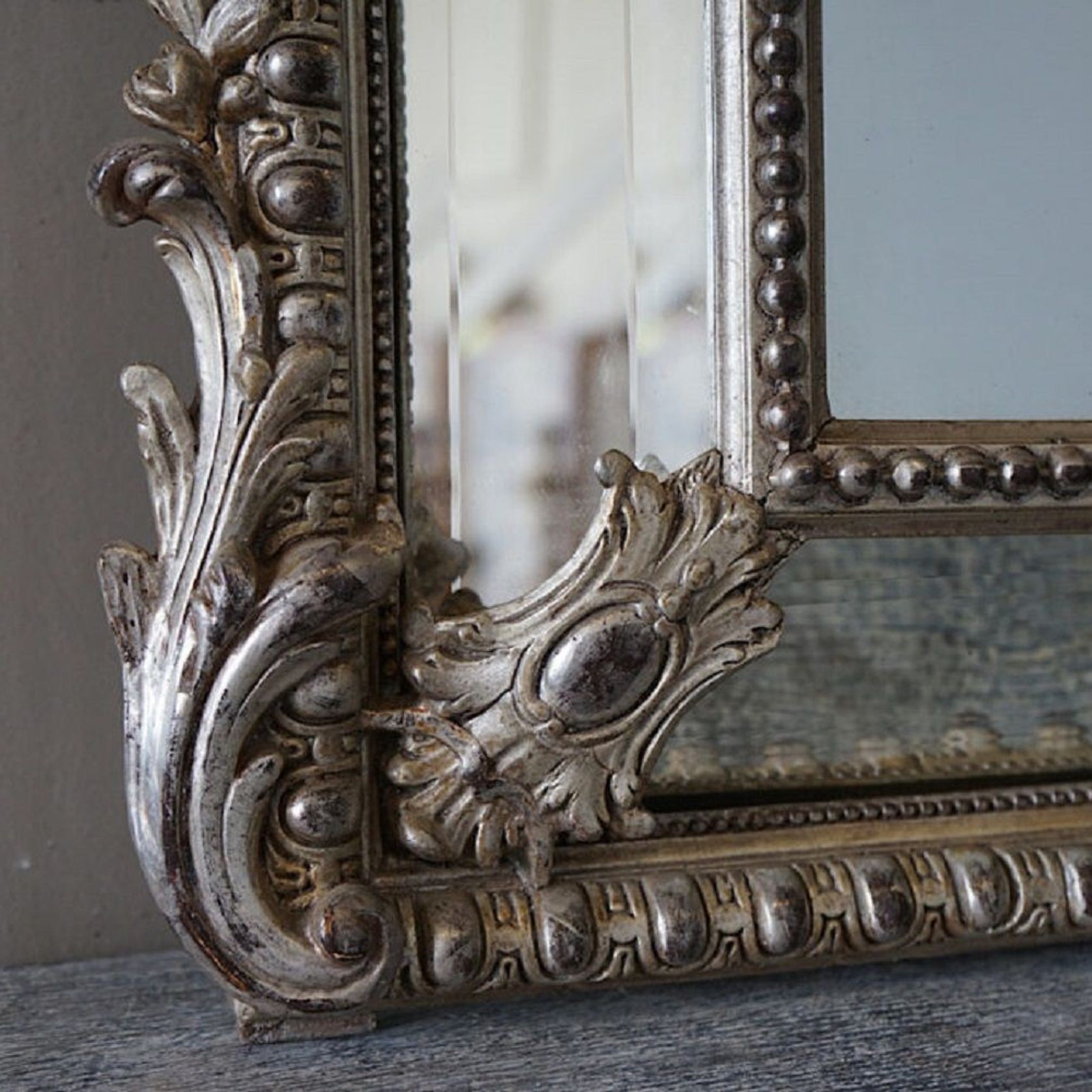 Antique French Régence Silver Mirror gallery detail image