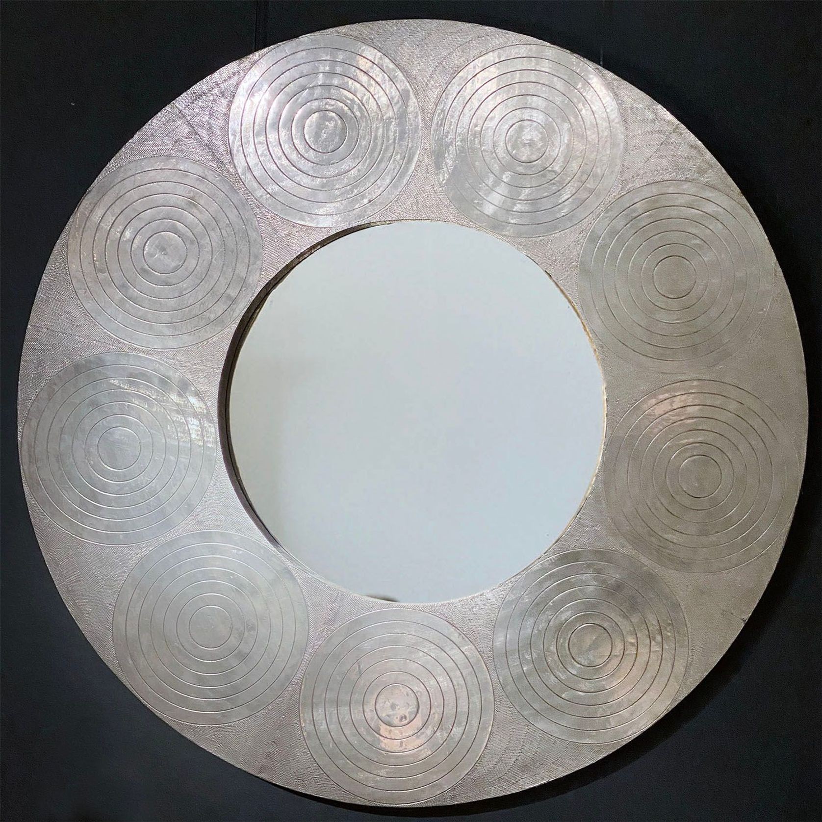 French Mid-Century Round Silver Mirror gallery detail image