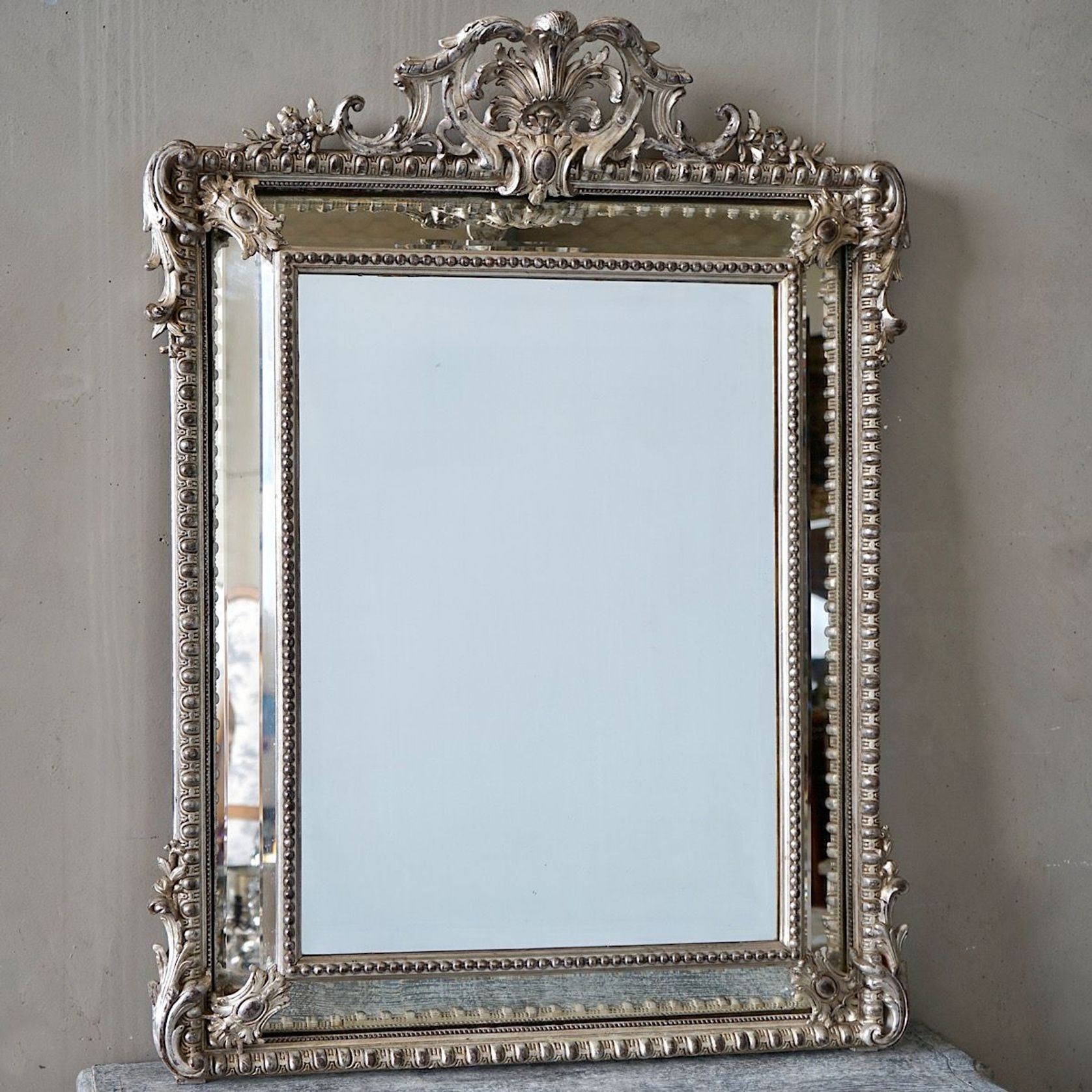 Antique French Régence Silver Mirror gallery detail image