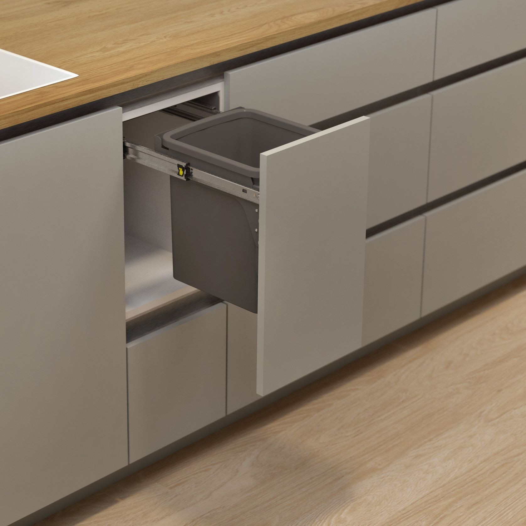 Hideaway Compact Bin 1 x 15L Bucket | Door Pull gallery detail image