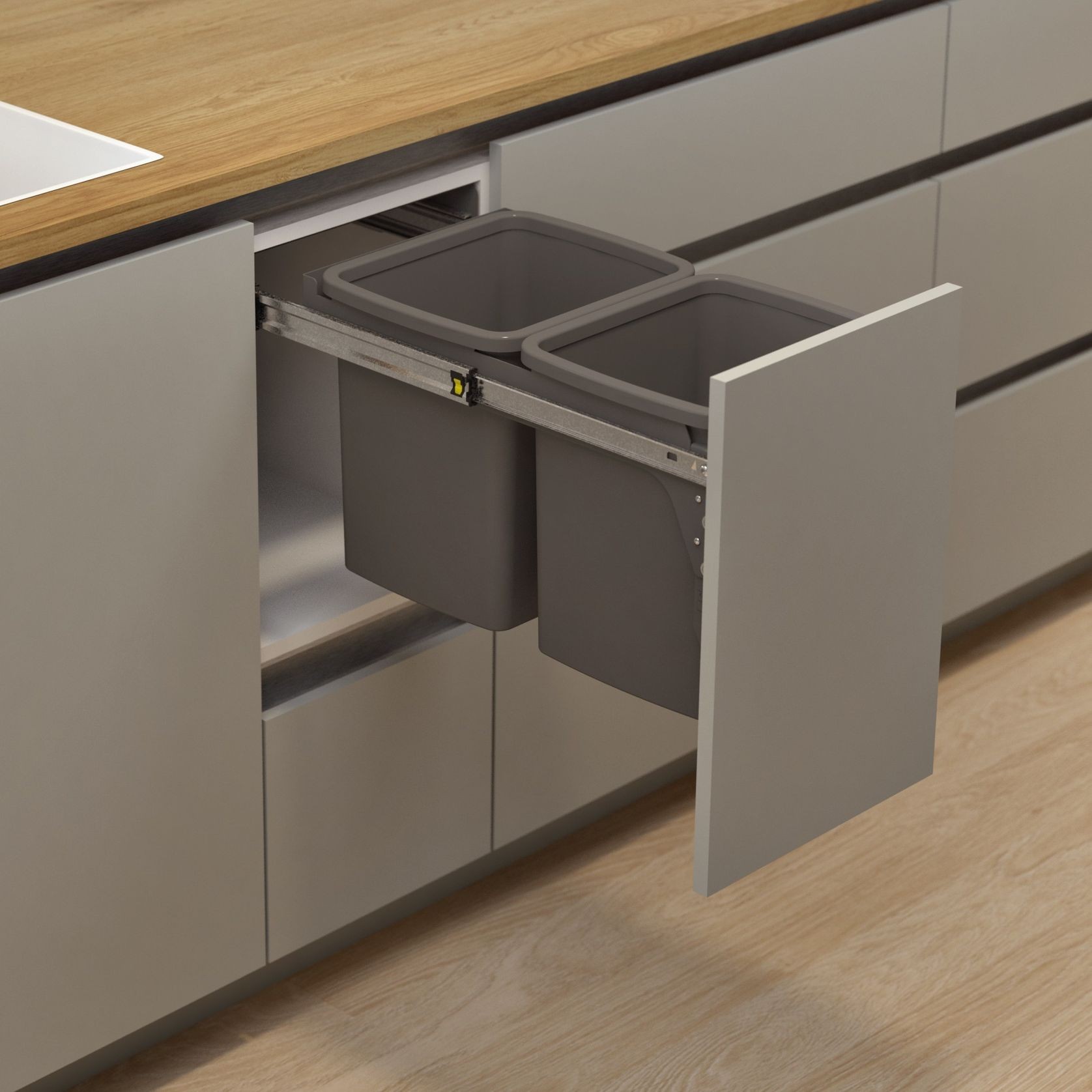 Hideaway Compact Bin 2 x 15L Buckets | Door Pull gallery detail image