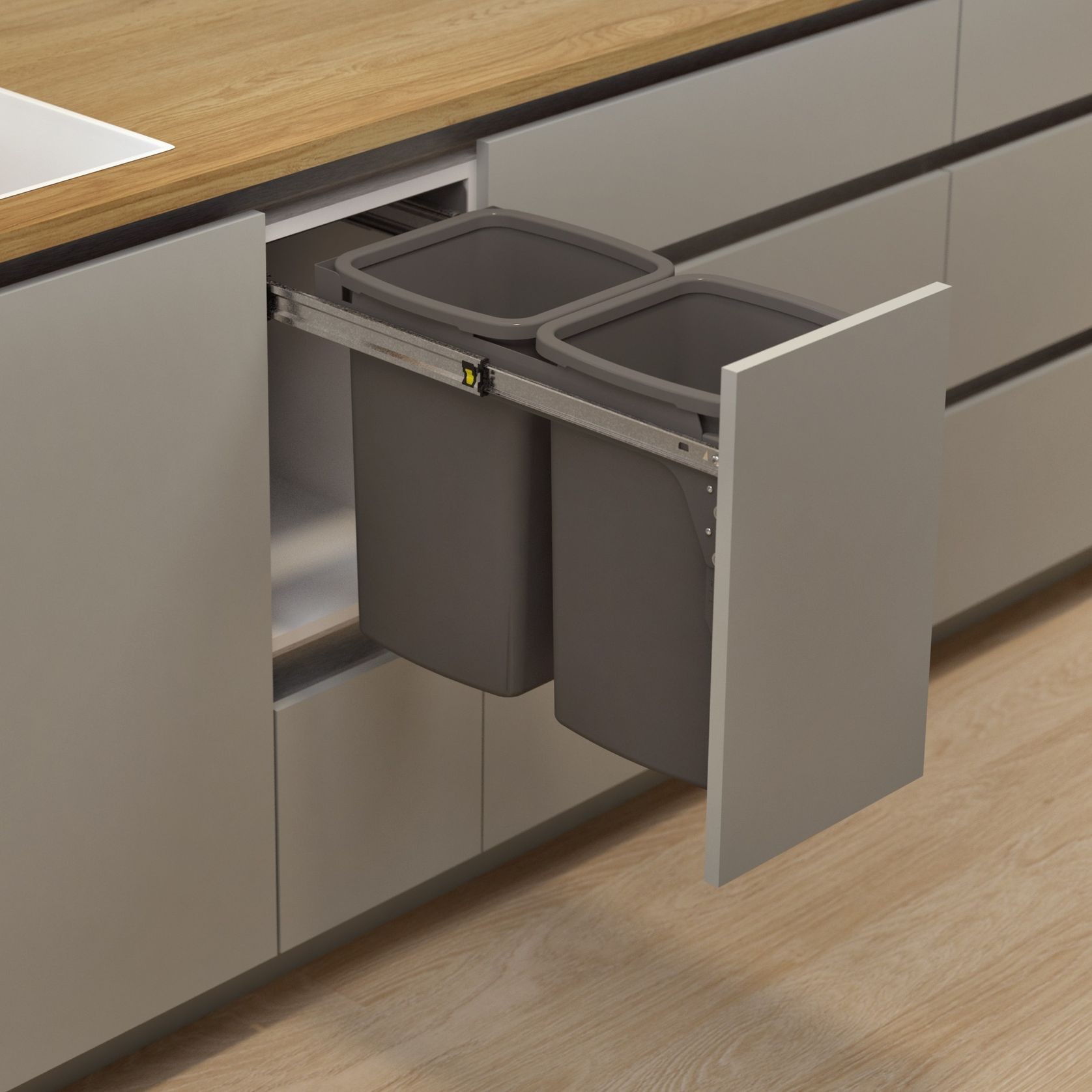 Hideaway Compact Bins 2 x 16L Buckets | Door Pull gallery detail image