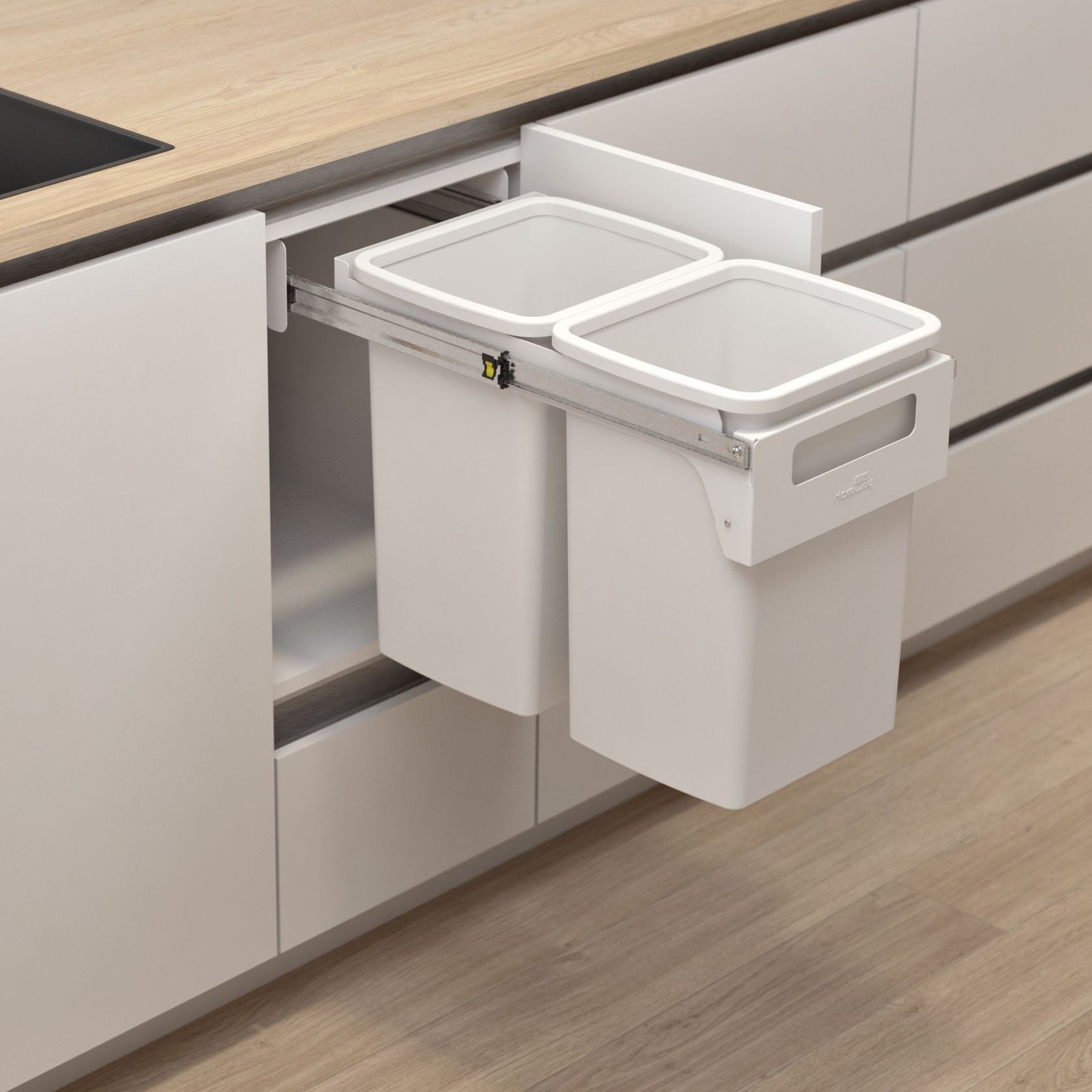 Hideaway Compact Bin 2 x 20L Buckets | Handle Pull gallery detail image