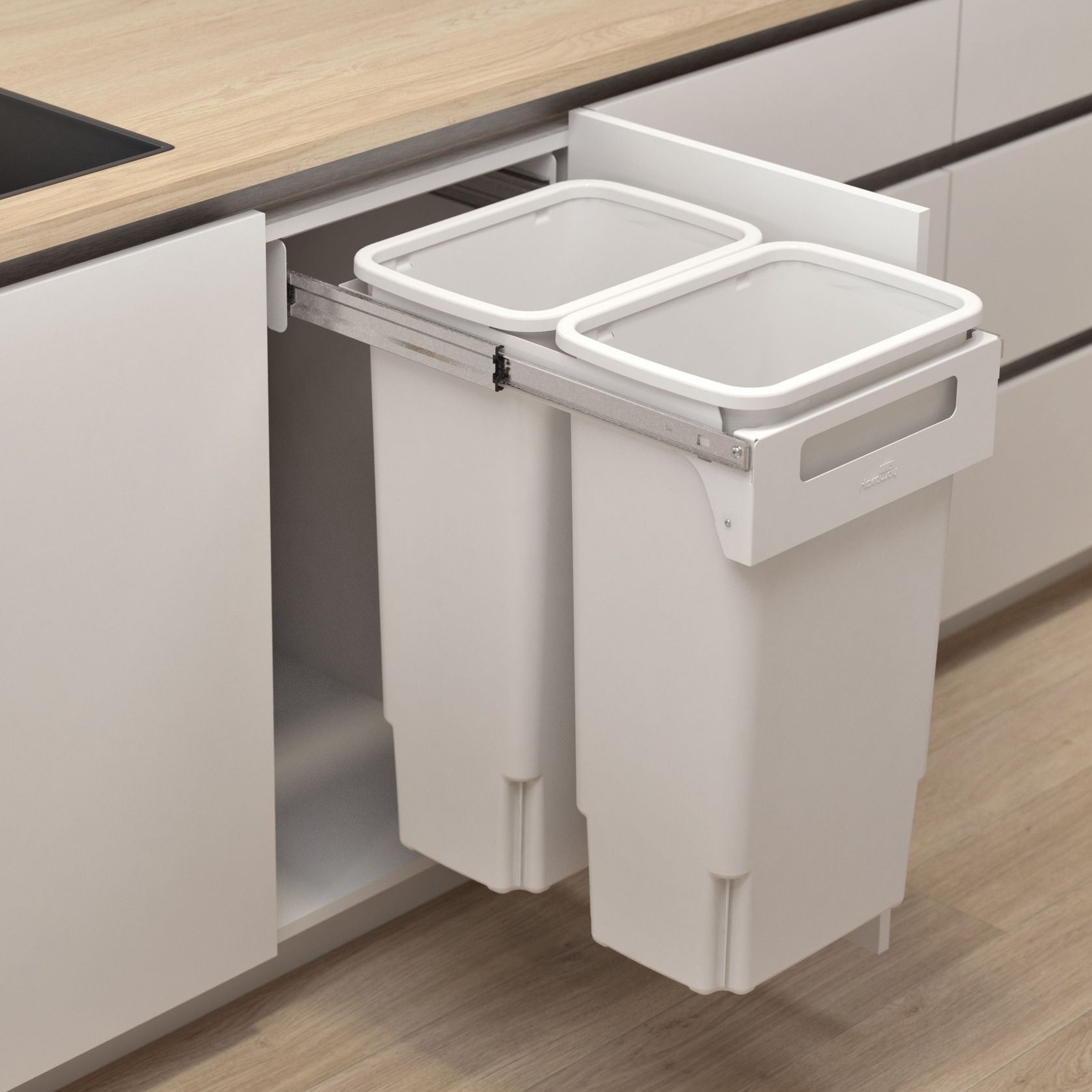 Hideaway Compact Bin 2 x 35L Buckets | Handle Pull gallery detail image