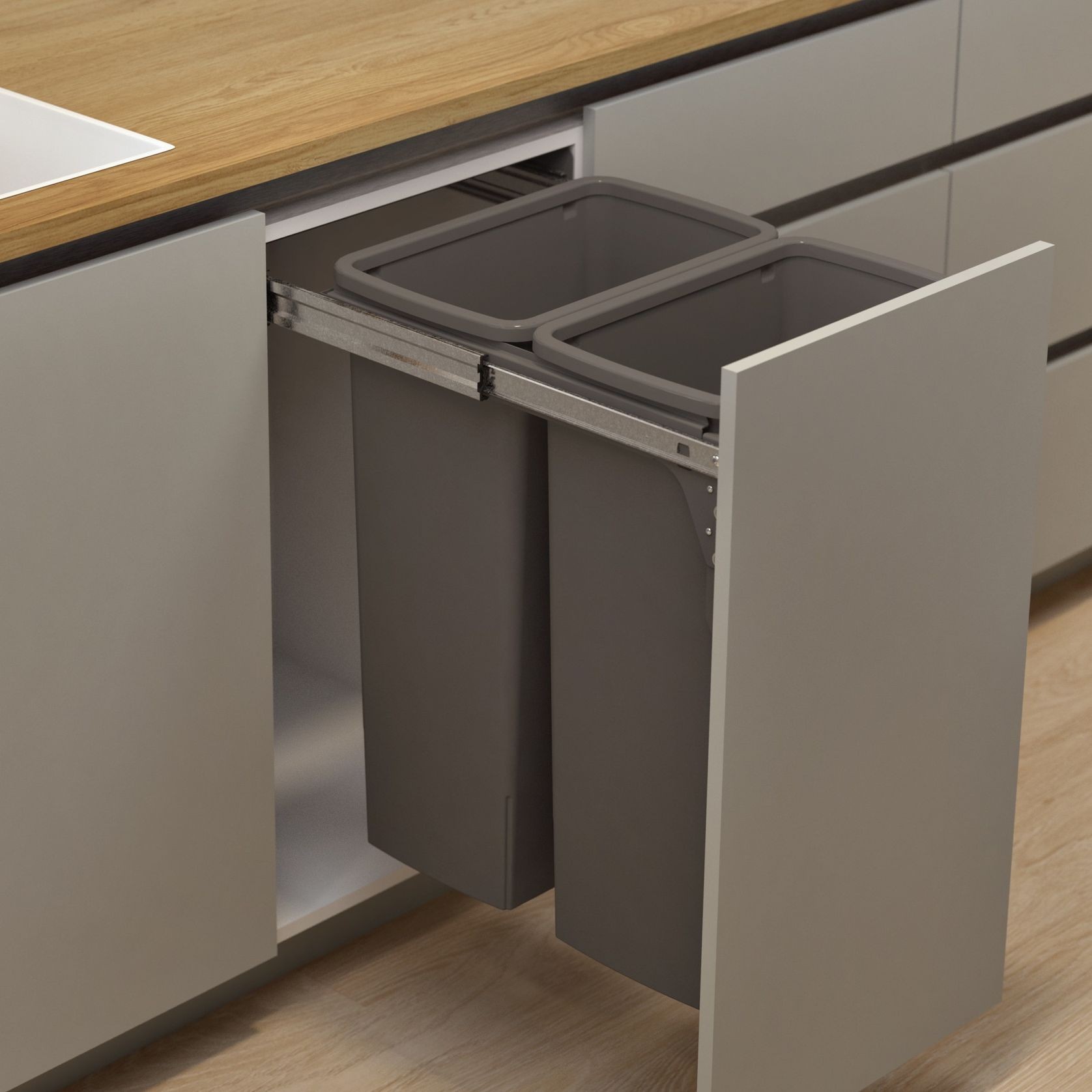 Hideaway Compact 2 x 40L Buckets | Door Pull | Cinder gallery detail image