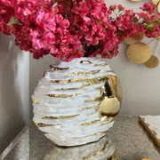 White & Gold Textured Ceramic Vase gallery detail image
