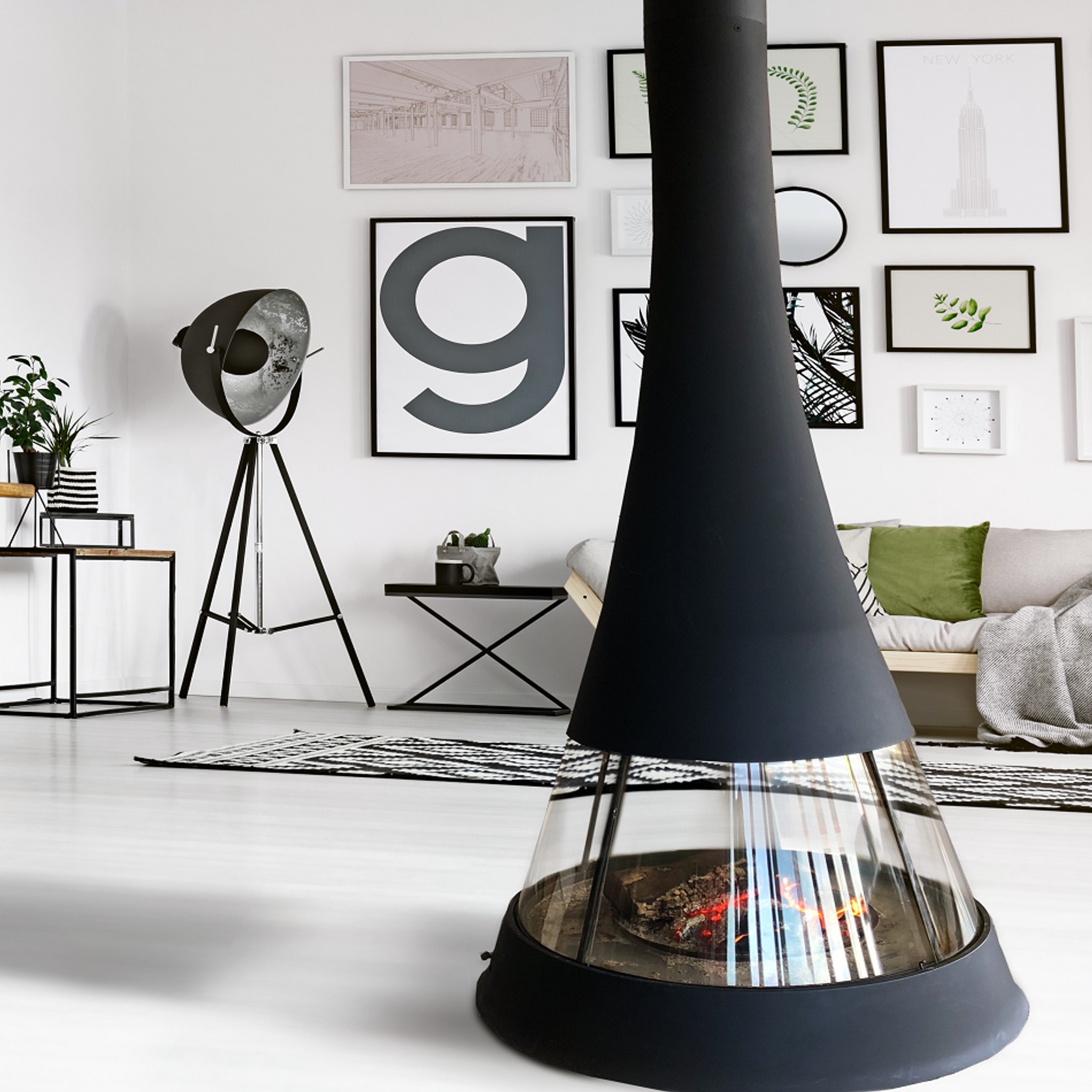 JC Bordelet Linea 914 - Suspended Wood Fireplace gallery detail image