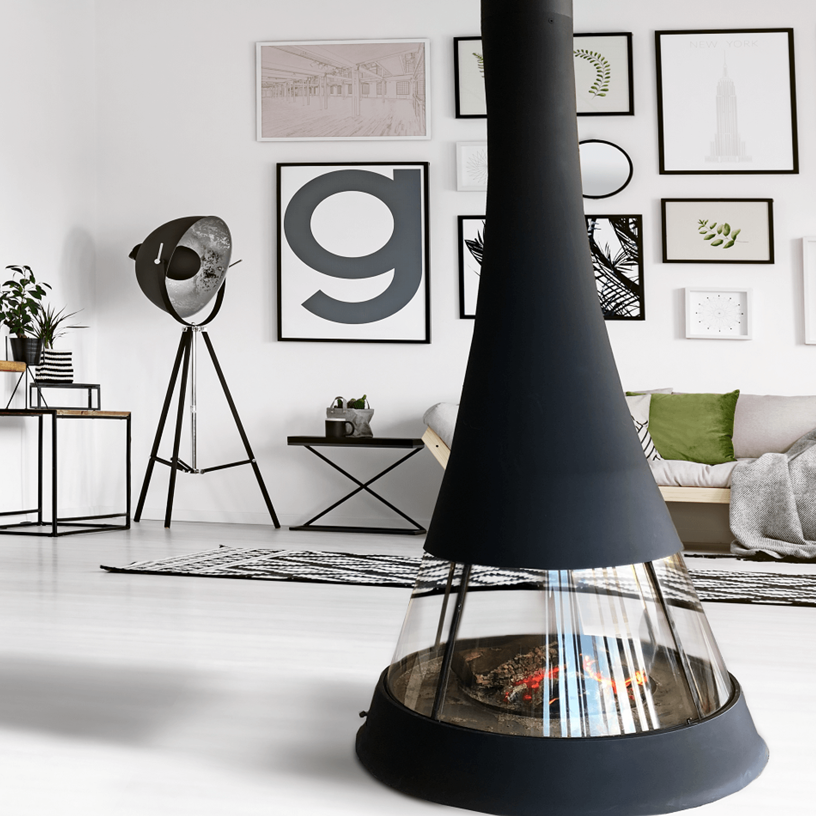 JC Bordelet Linea 914 - Suspended Wood Fireplace gallery detail image