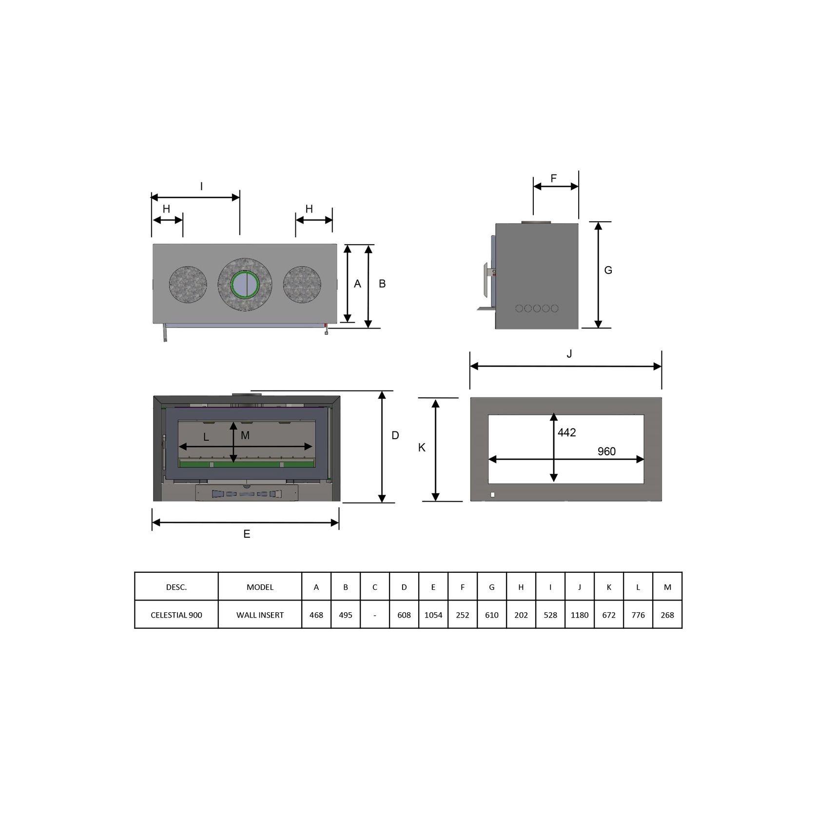 Kemlan Celestial 900 Inbuilt Wood Fireplace W/ Fan gallery detail image
