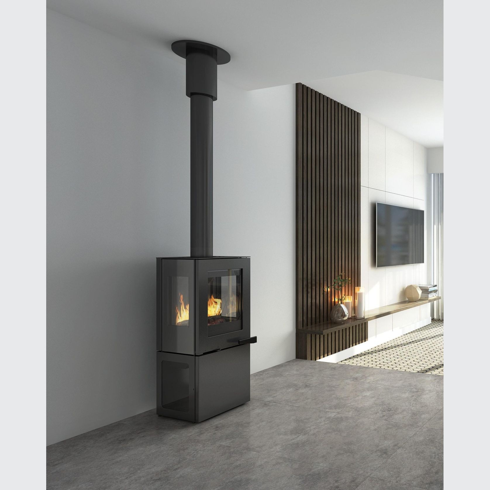 Visionline Pera Freestanding 3 x Sided Wood Fireplace gallery detail image