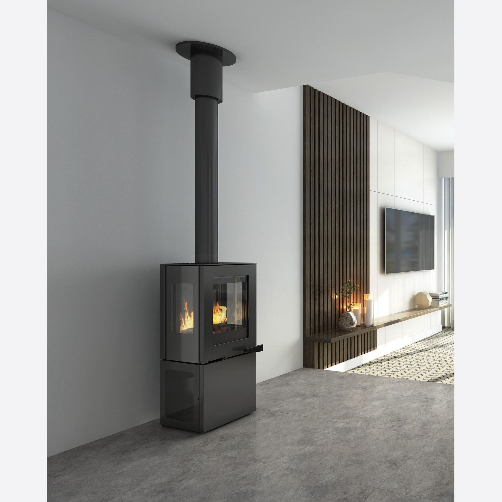 Visionline Pera Freestanding 3 x Sided Wood Fireplace gallery detail image
