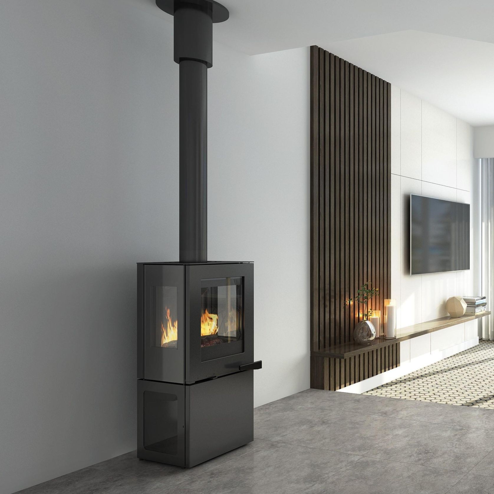 Visionline Pera Freestanding 3 x Sided Wood Fireplace gallery detail image