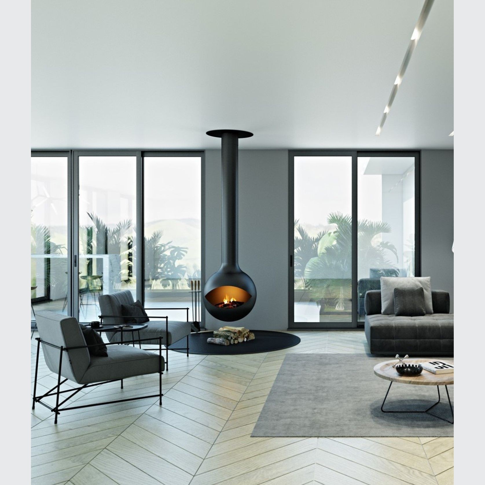 Zen Suspended Occio Wood Fireplace gallery detail image